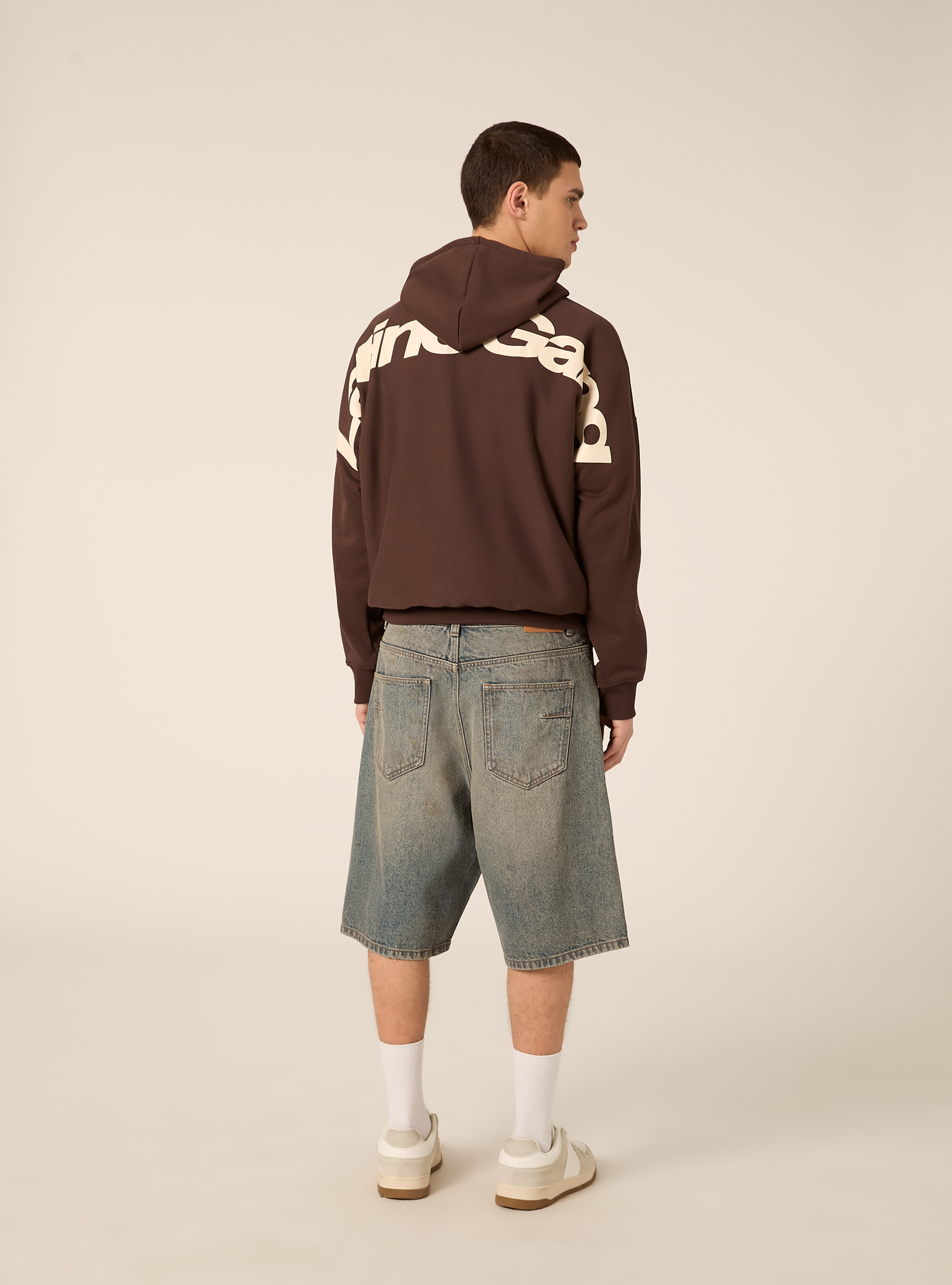 Felpa boxy con stampa puff, BR1 BROWN DARK