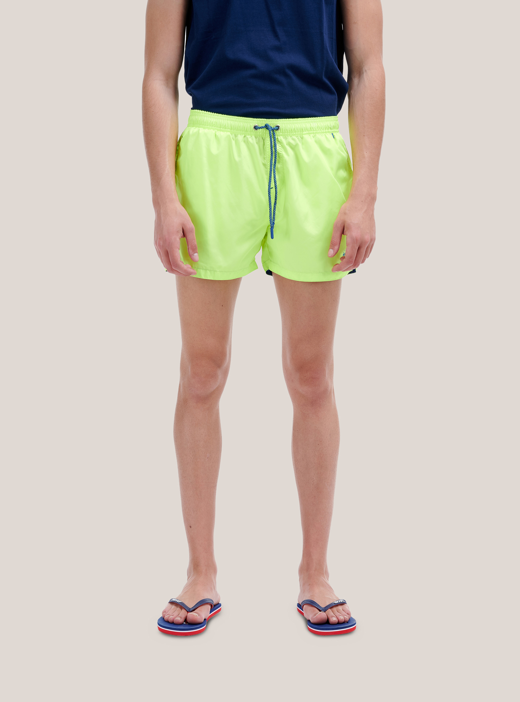 Costume tinta unita con ricamo e tasca sul retro, GIALLO