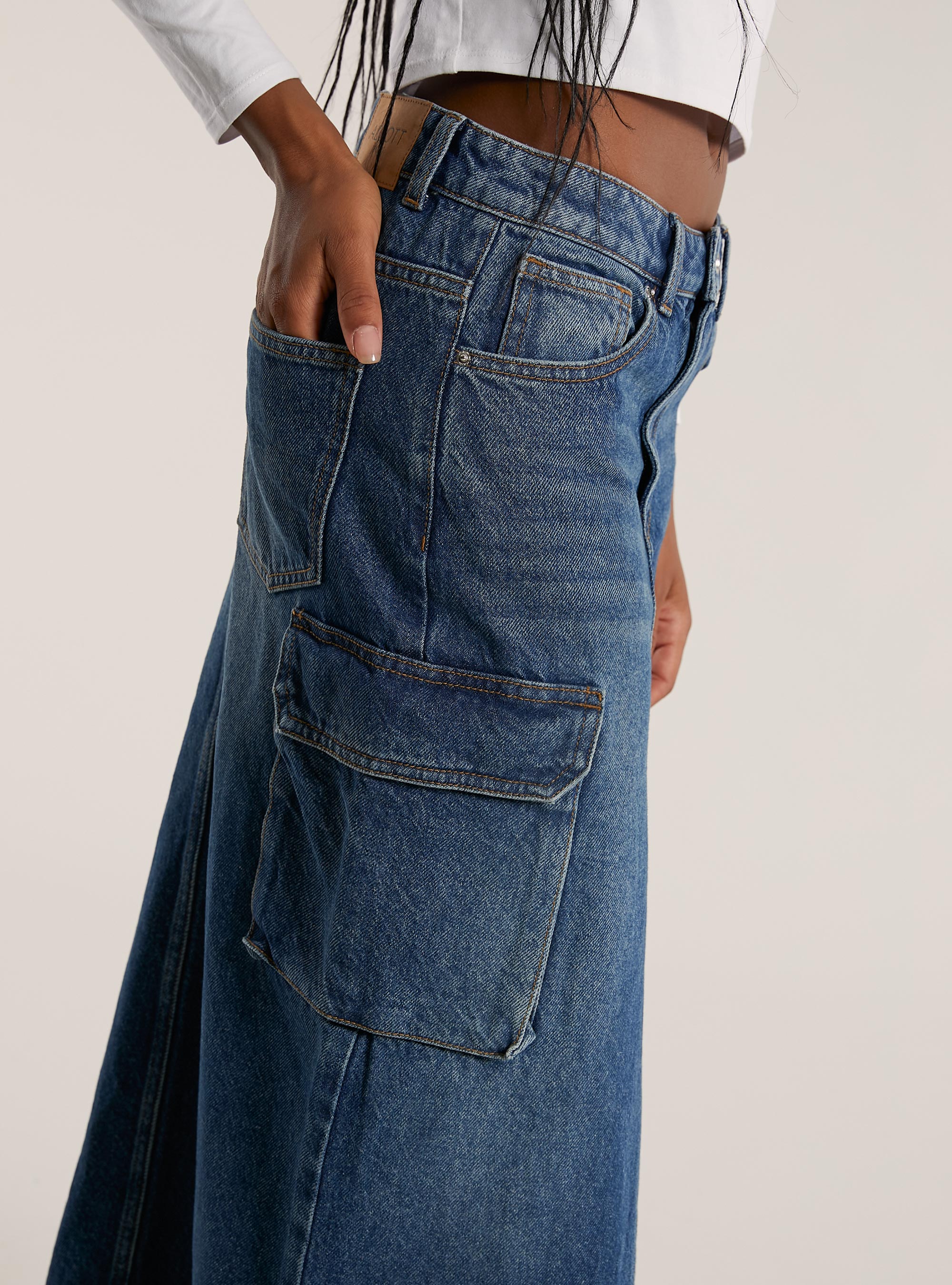 Cargo longuette skirt, D003 MEDIUM BLUE