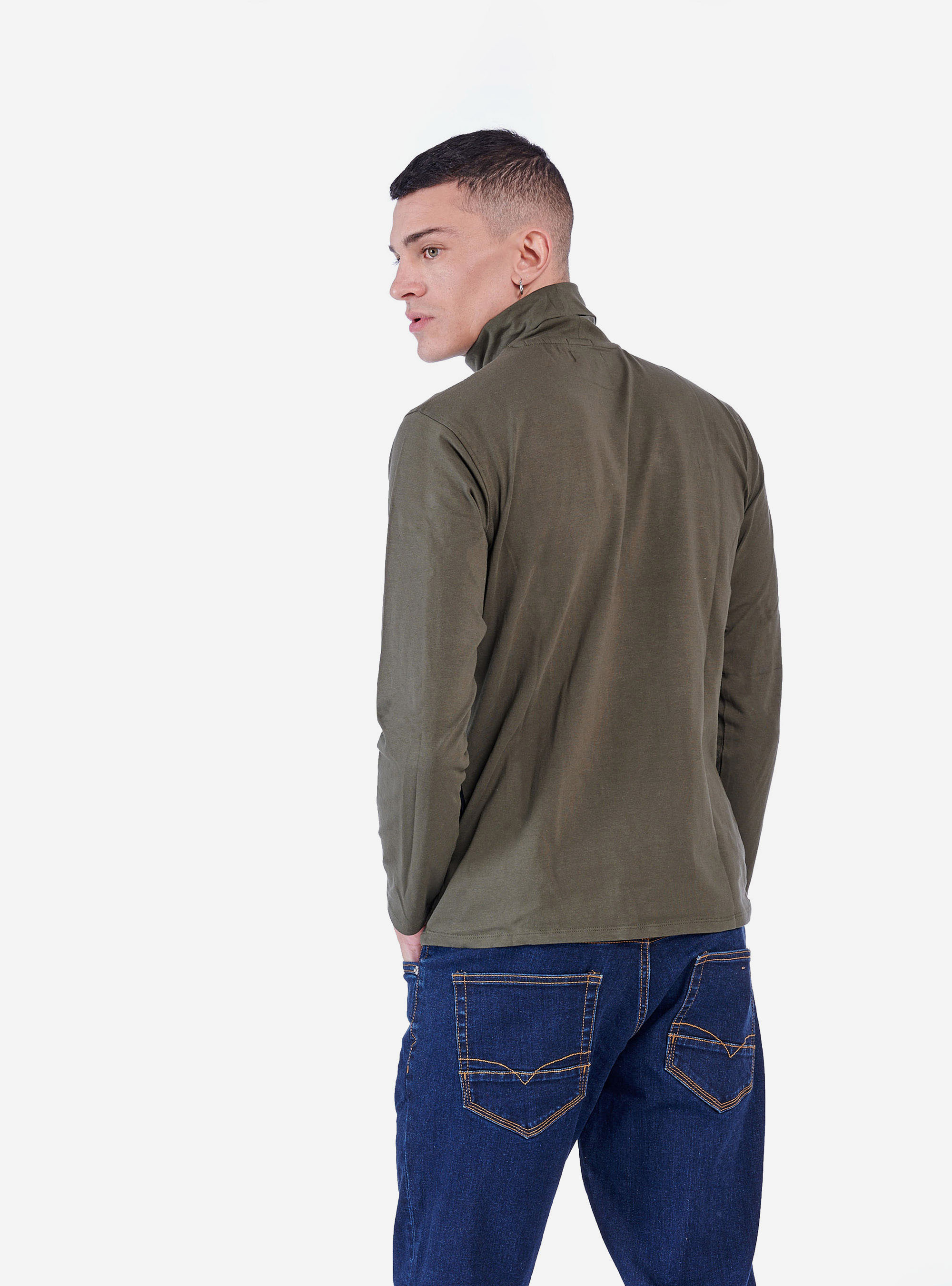 HIGH NECK BASIC T-SHIRT, C614 KAKY