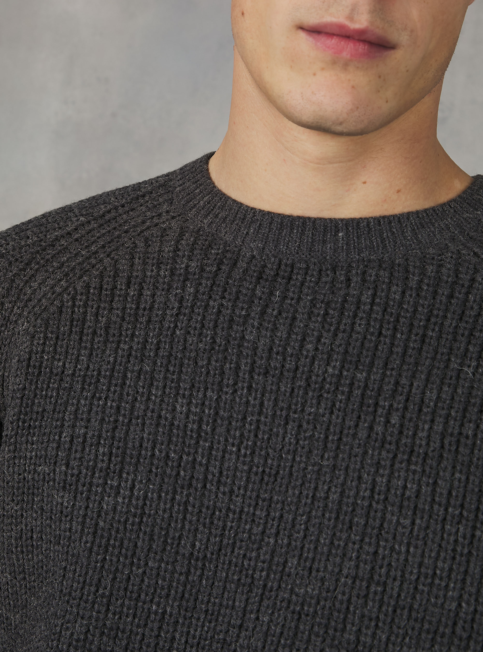 English rib crew-neck pullover, MGY1 GREY MEL DARK