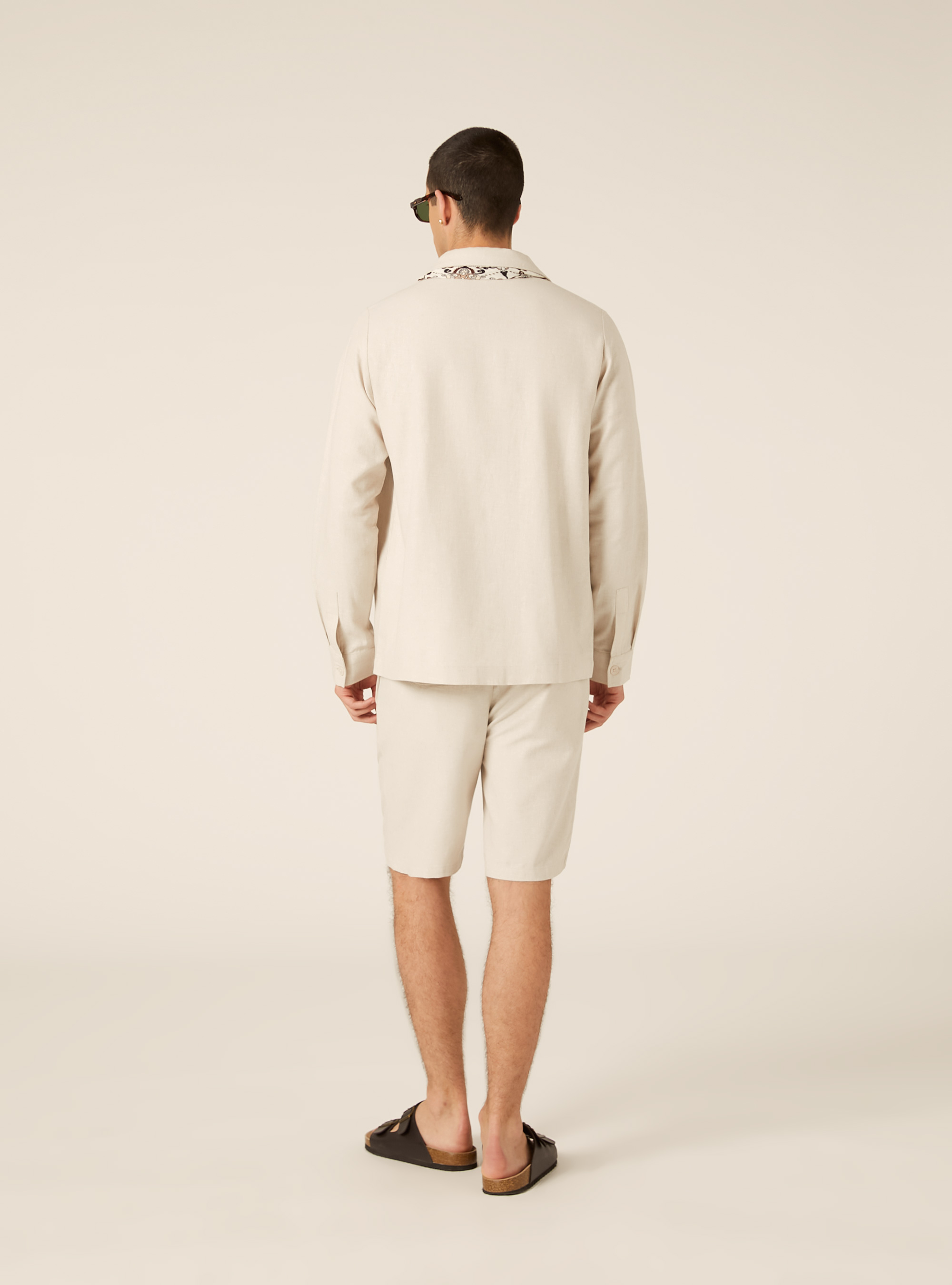 Camicia  con tasconi  in misto lino, MBG2 BEIGE MEL MED