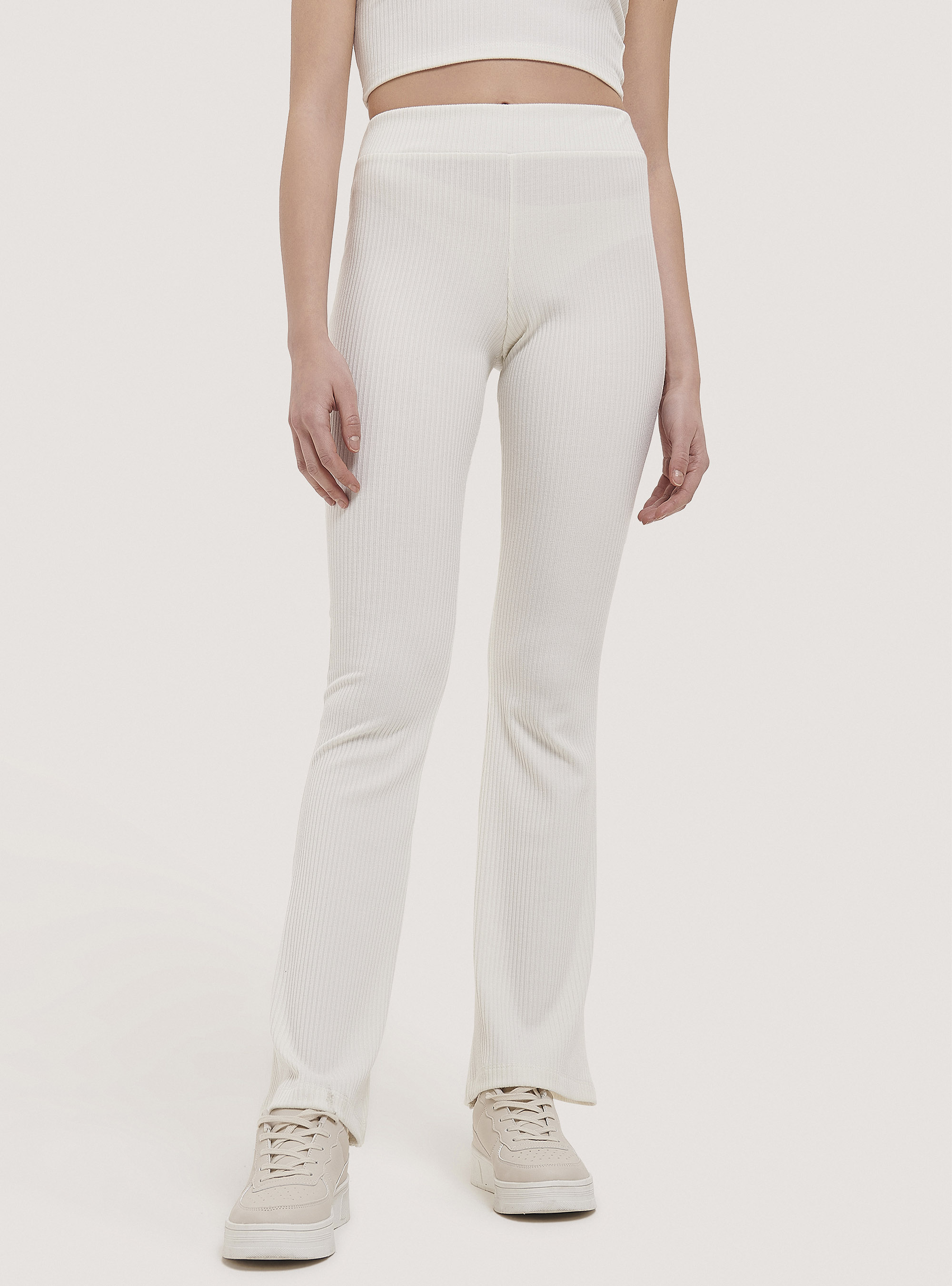 Flare ribbed leggings, C0020 OFF WHITE