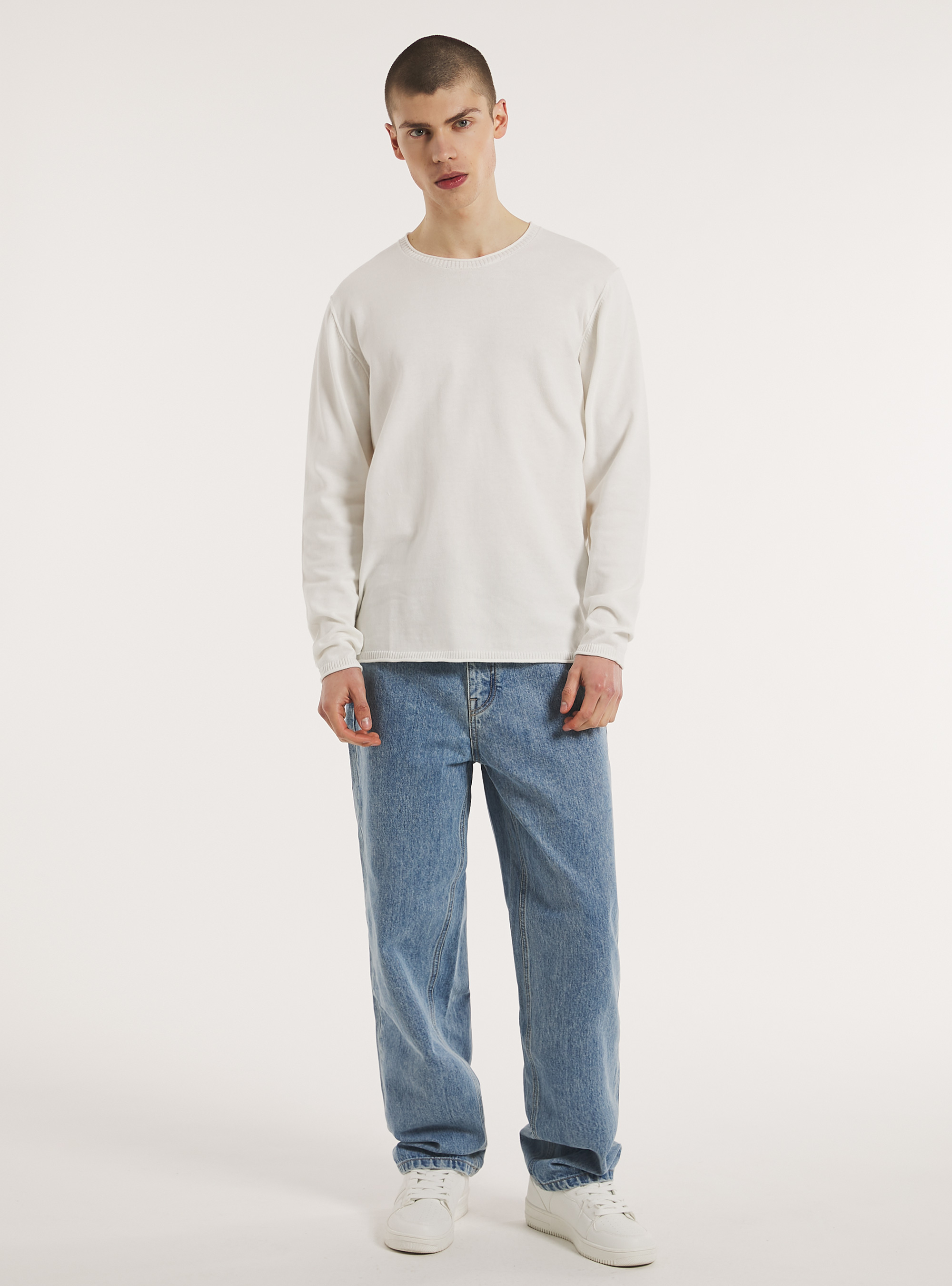 Round-neck cotton pullover, WH2 WHITE