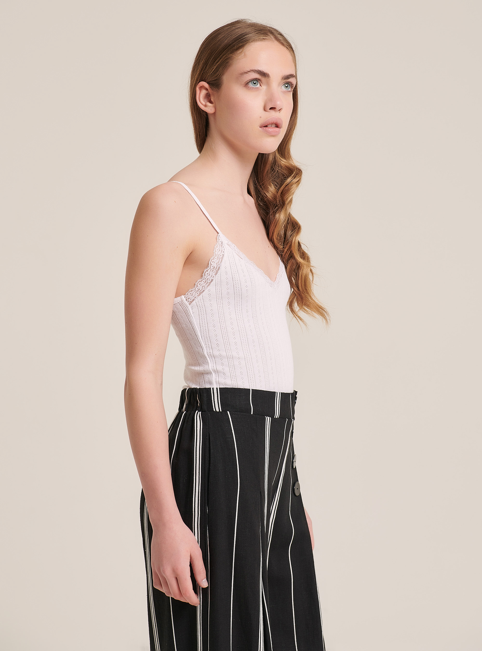 Cotton top with braces, WHITE