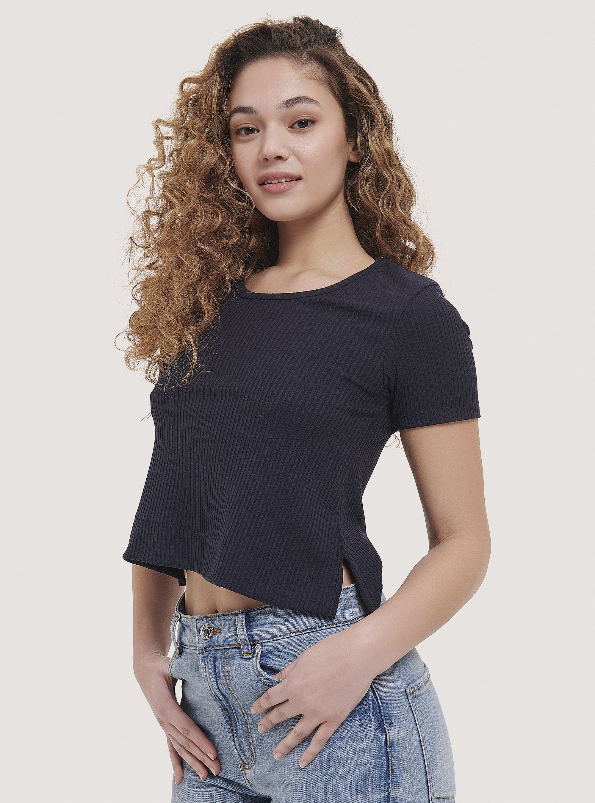 Ribbed cropped t-shirt, C2306 BLU