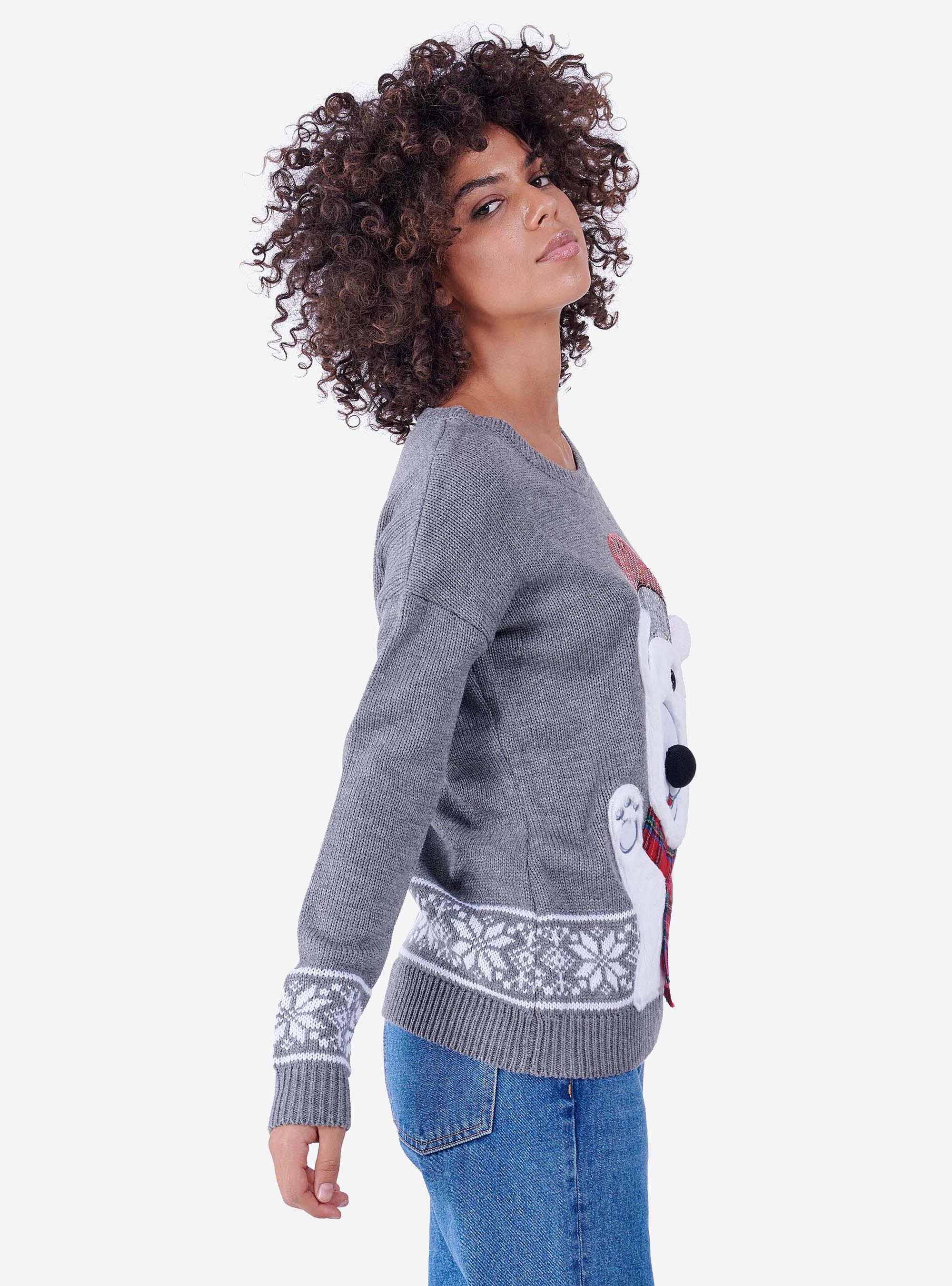 SUDADERA CUELLO REDONDO CON MOTIVOS NAVIDEÑOS, GRIS MELANGE