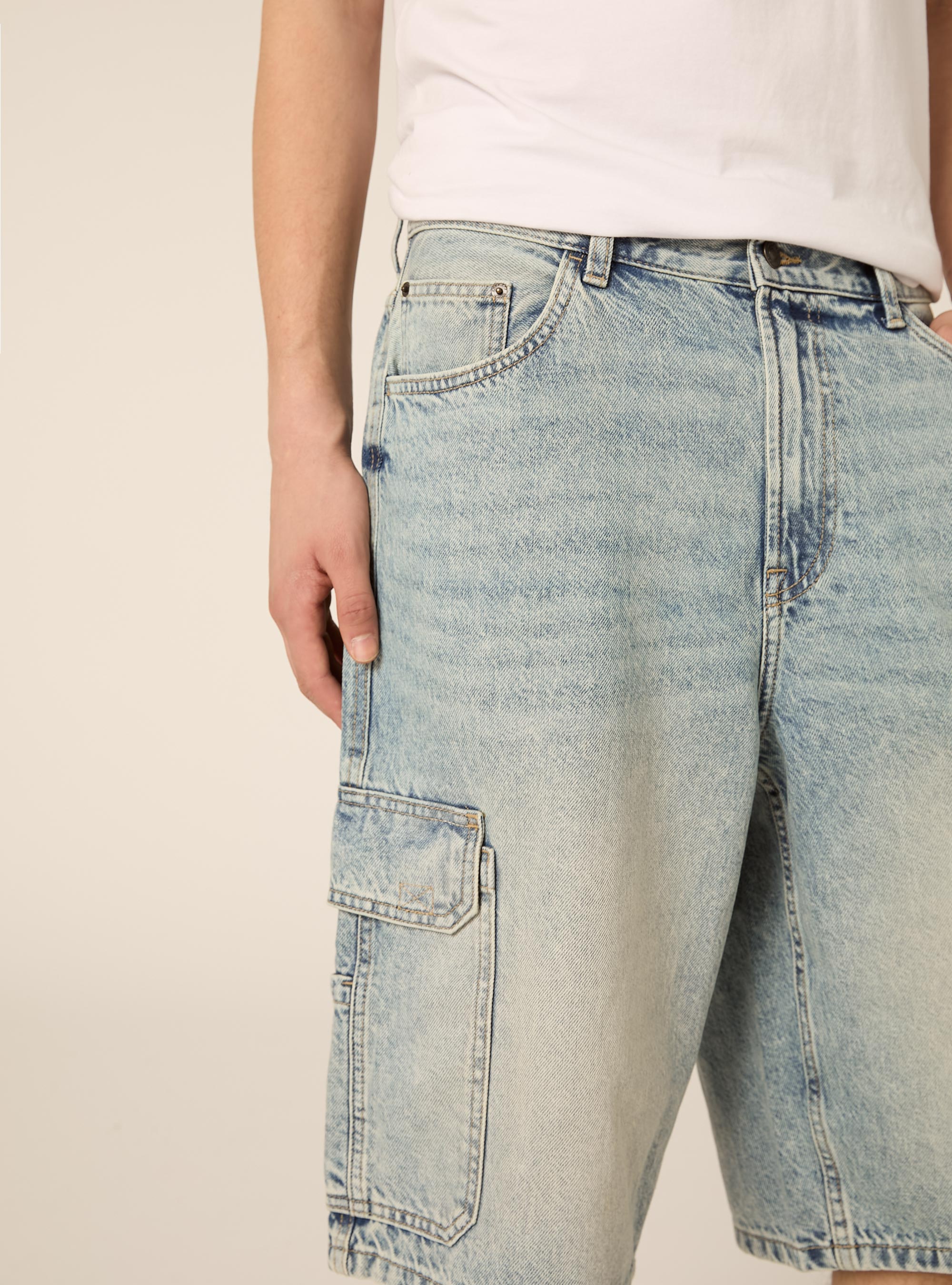 Bermuda baggy cargo indenim, D007 LIGHT AZURE