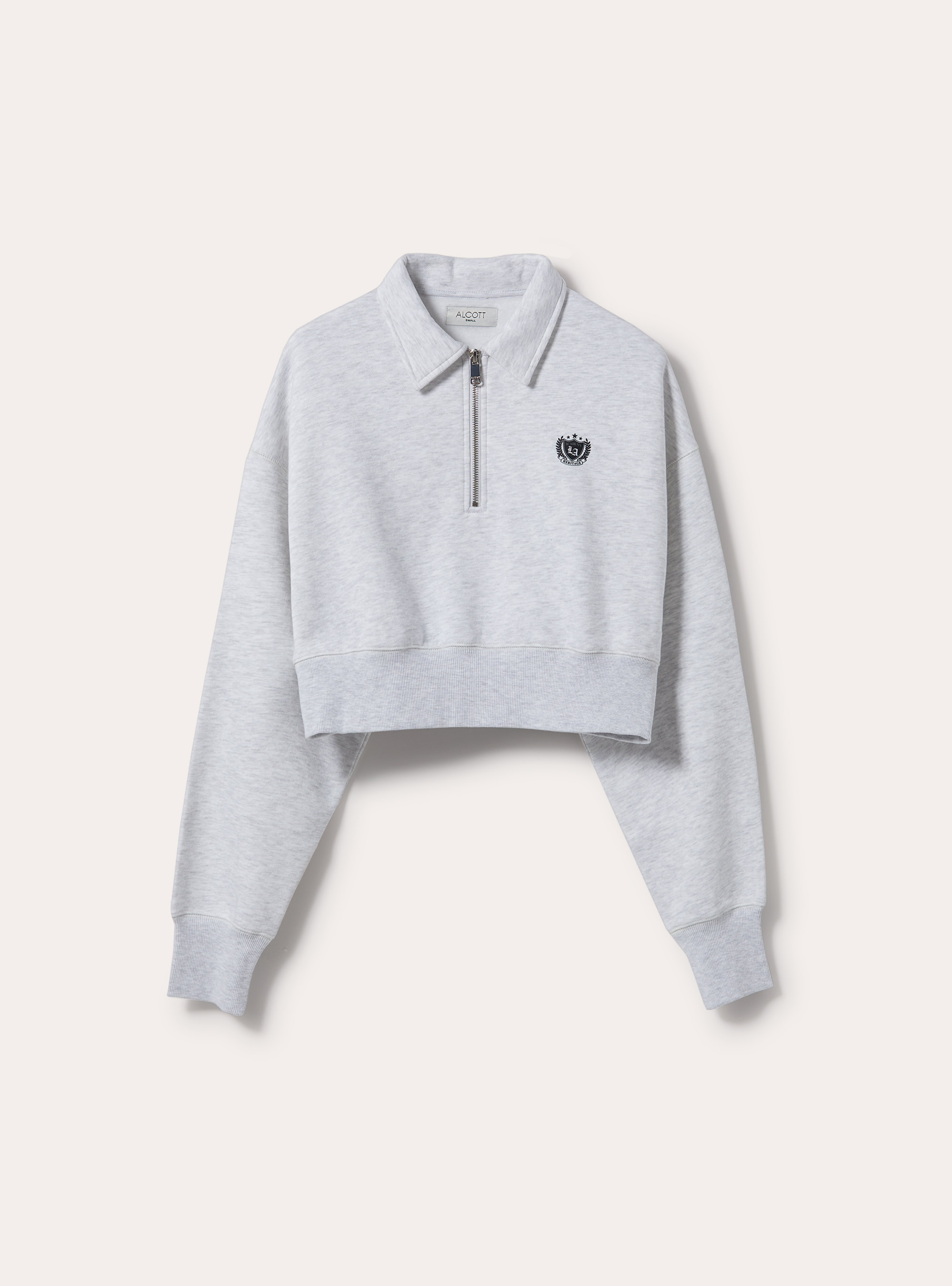 Felpa cropped con collo polo e zip, MGY3 GREY MEL LIGHT