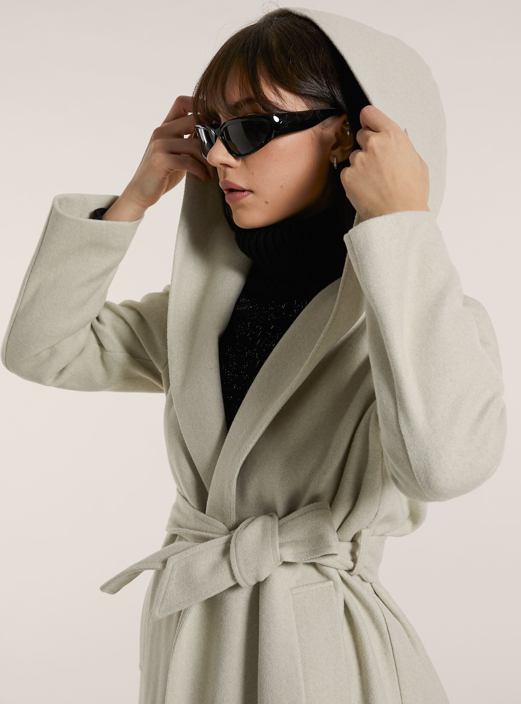 Cappotto con cappuccio e cintura, MWH2 OFF WHITE MEL