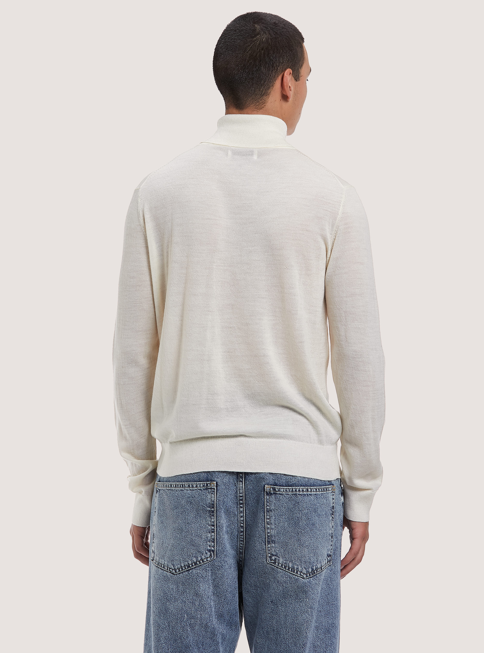 Pullover collo alto  100%  lana merinos, WHITE