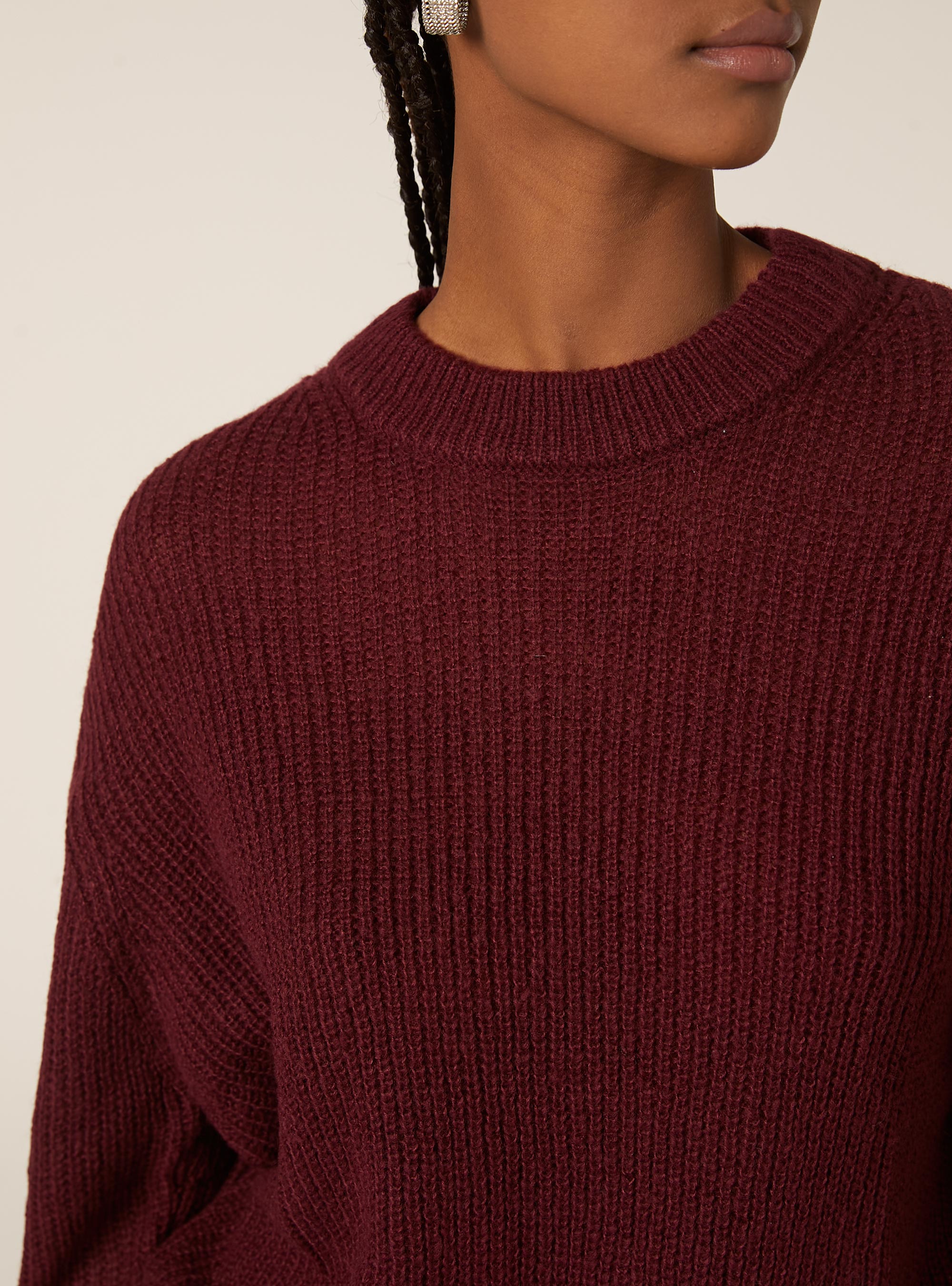 Pullover girocollo tinta unita, BO1 BORDEAUX DARK