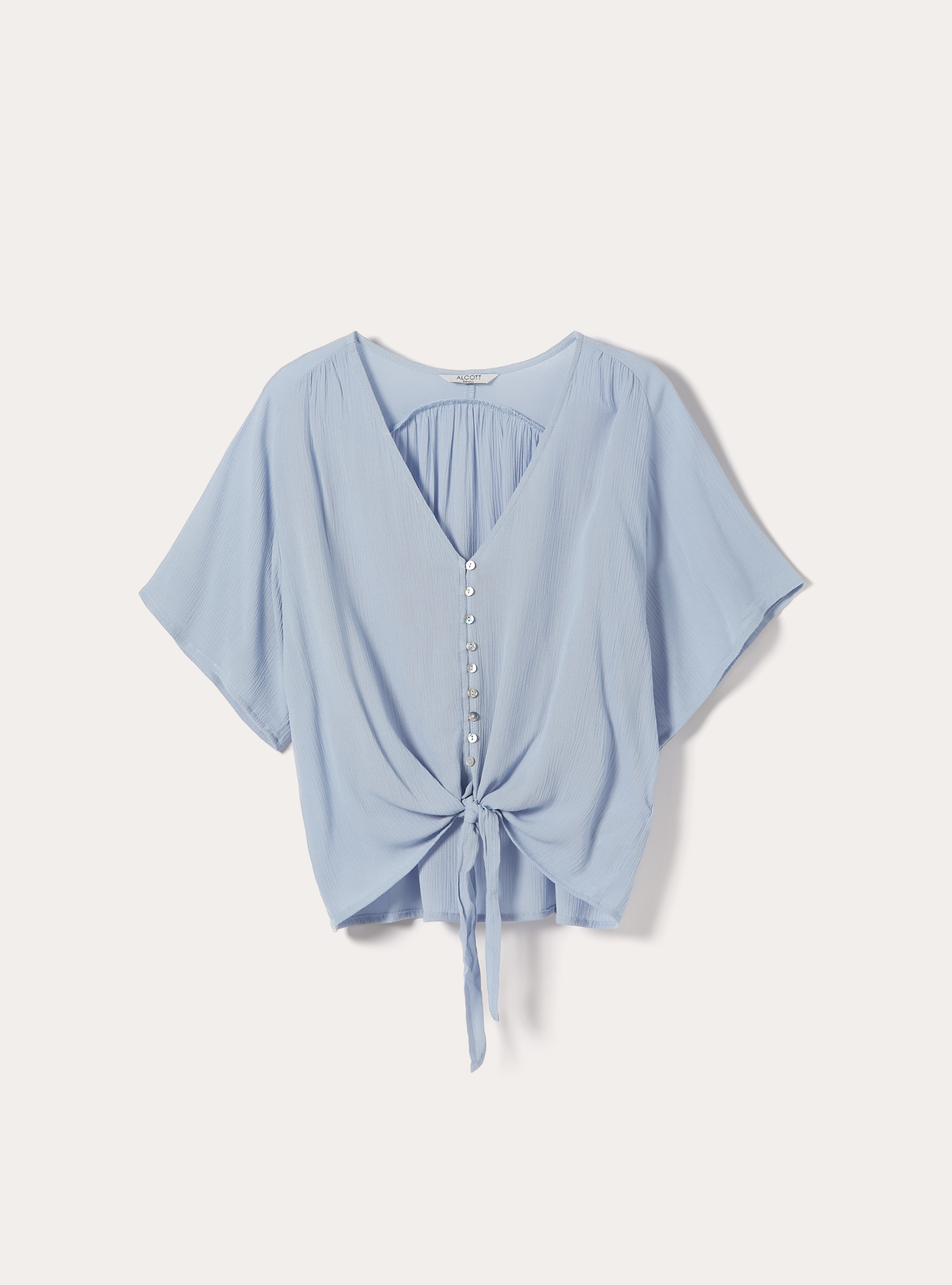 Solid color V-neck shirt with tie-waist, AZ3 AZURE LIGHT
