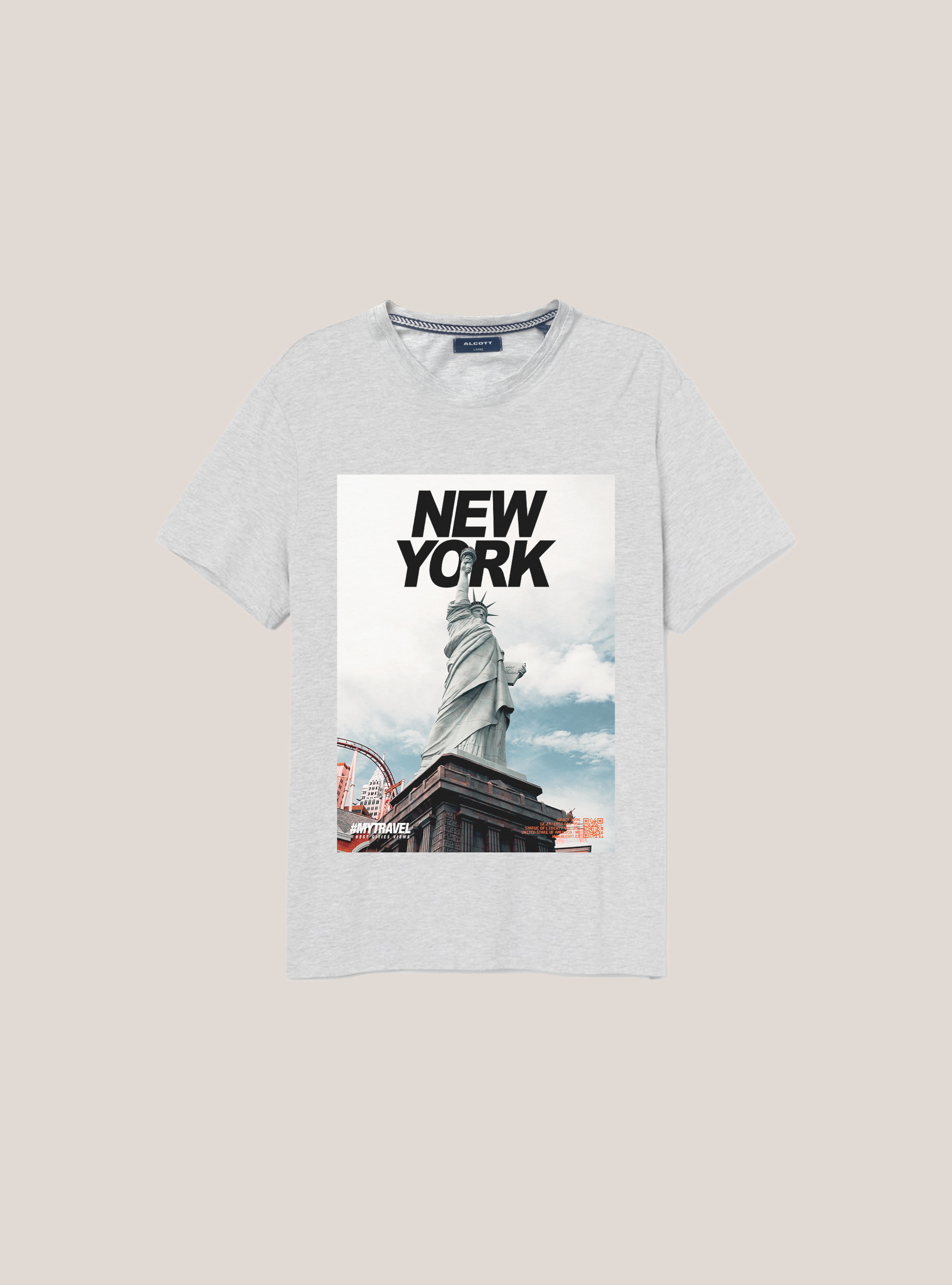Cotton T-shirt with city print, C148 ICE MELANGE