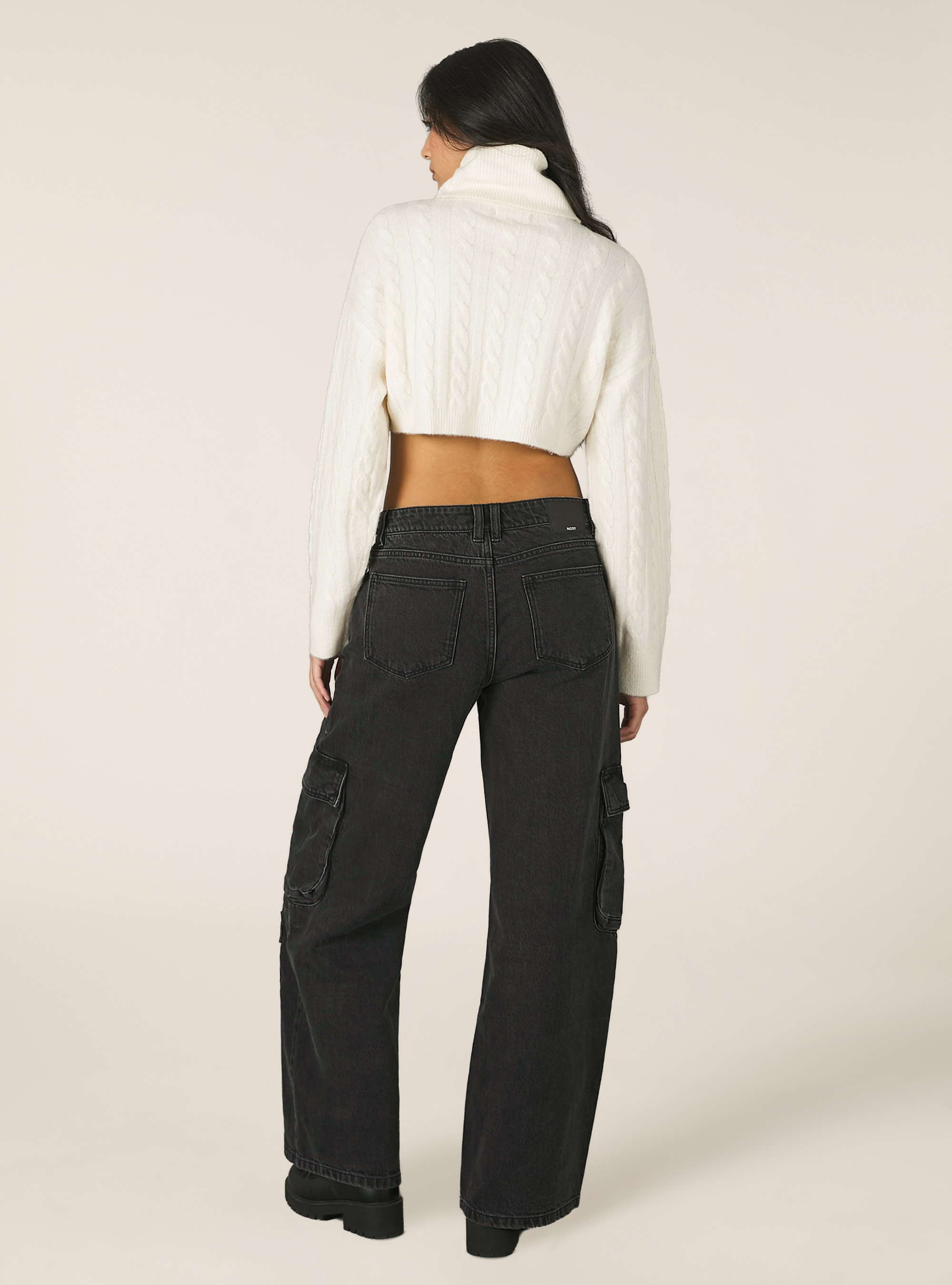 Cropped turtleneck pullover, WH2 WHITE