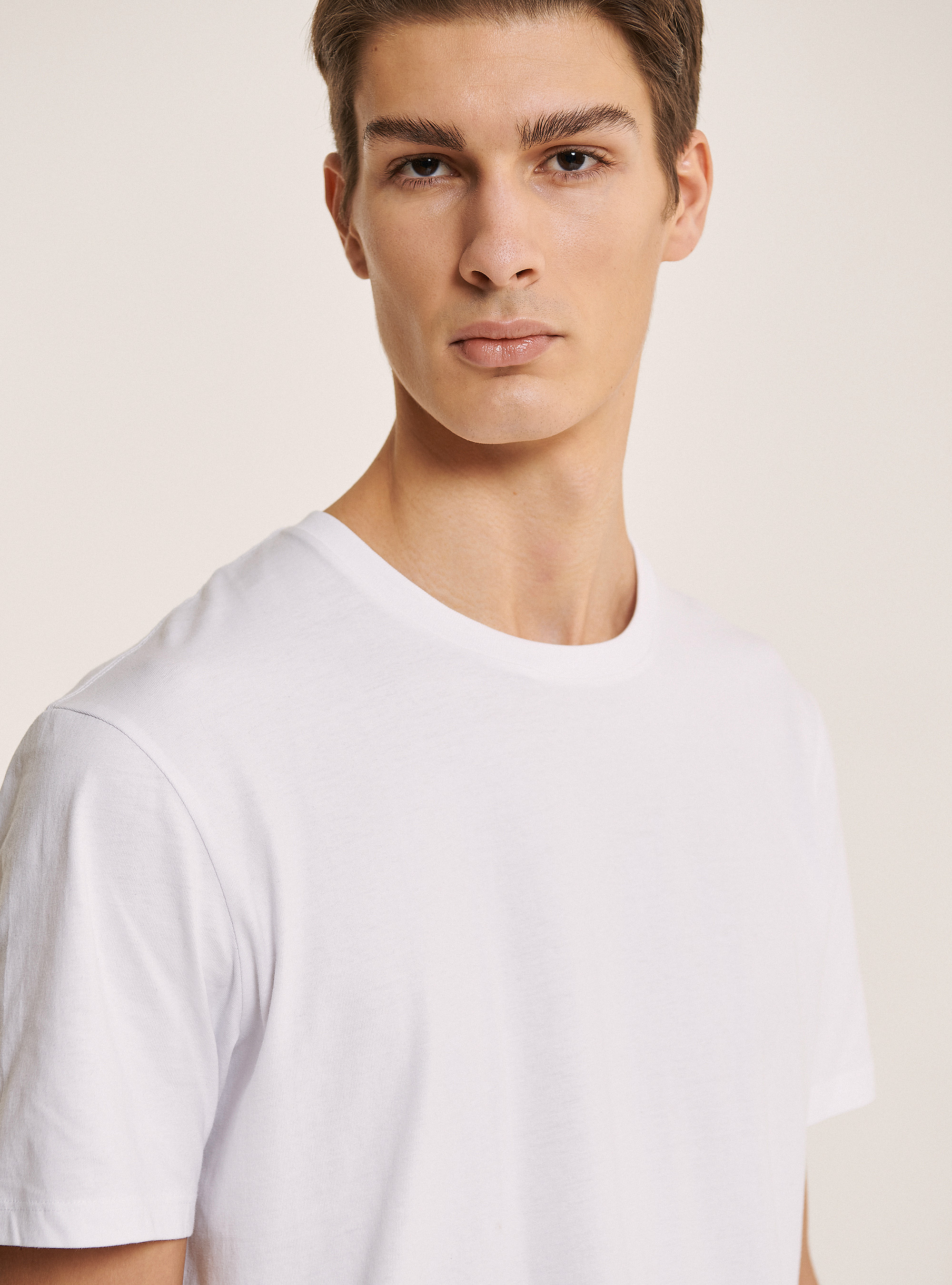 Cotton basic T-shirt, WHITE