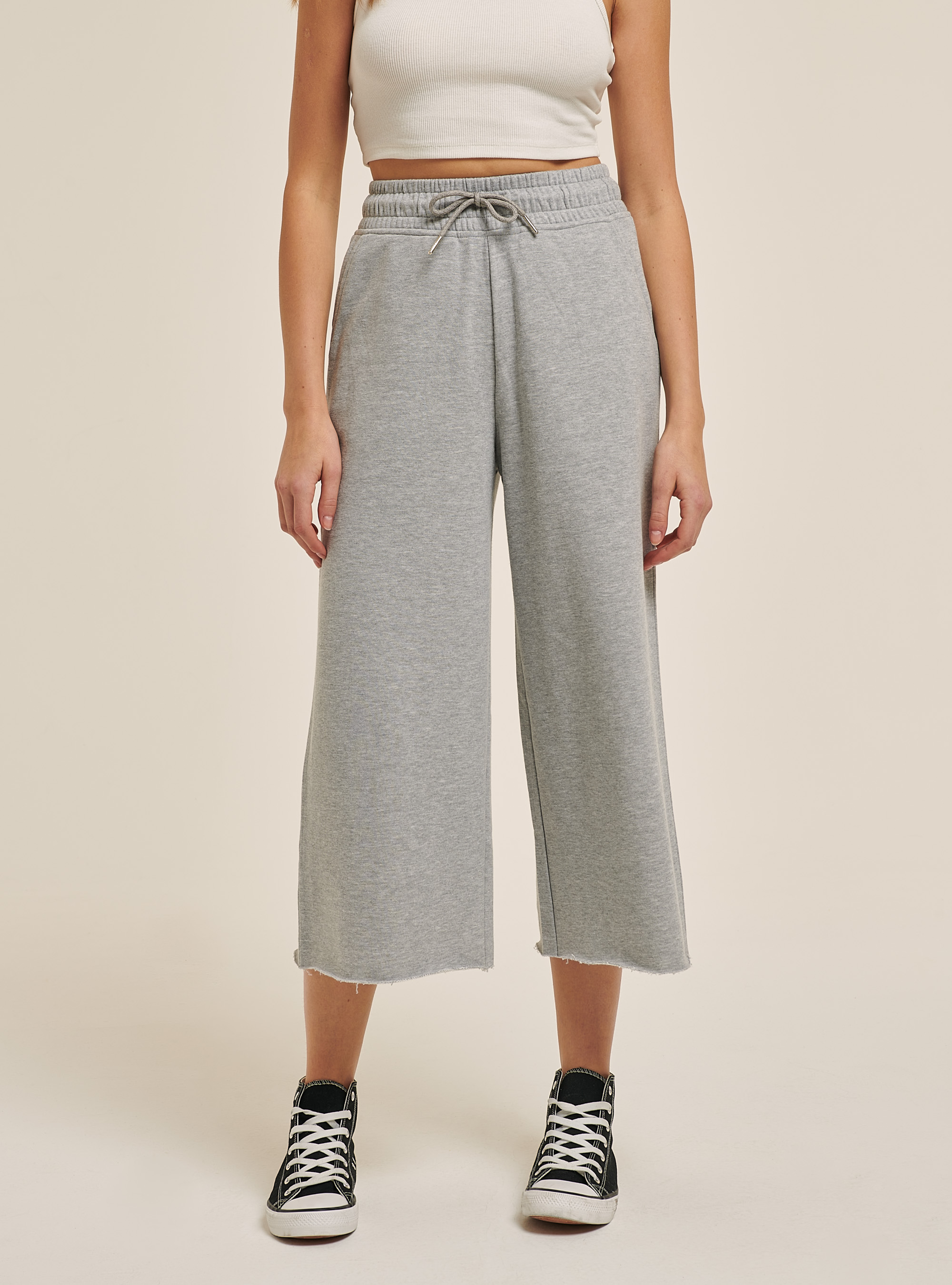 Pantalons courts en molleton avec ceinture &eacute;lastique, C143 LIGHT GREY M