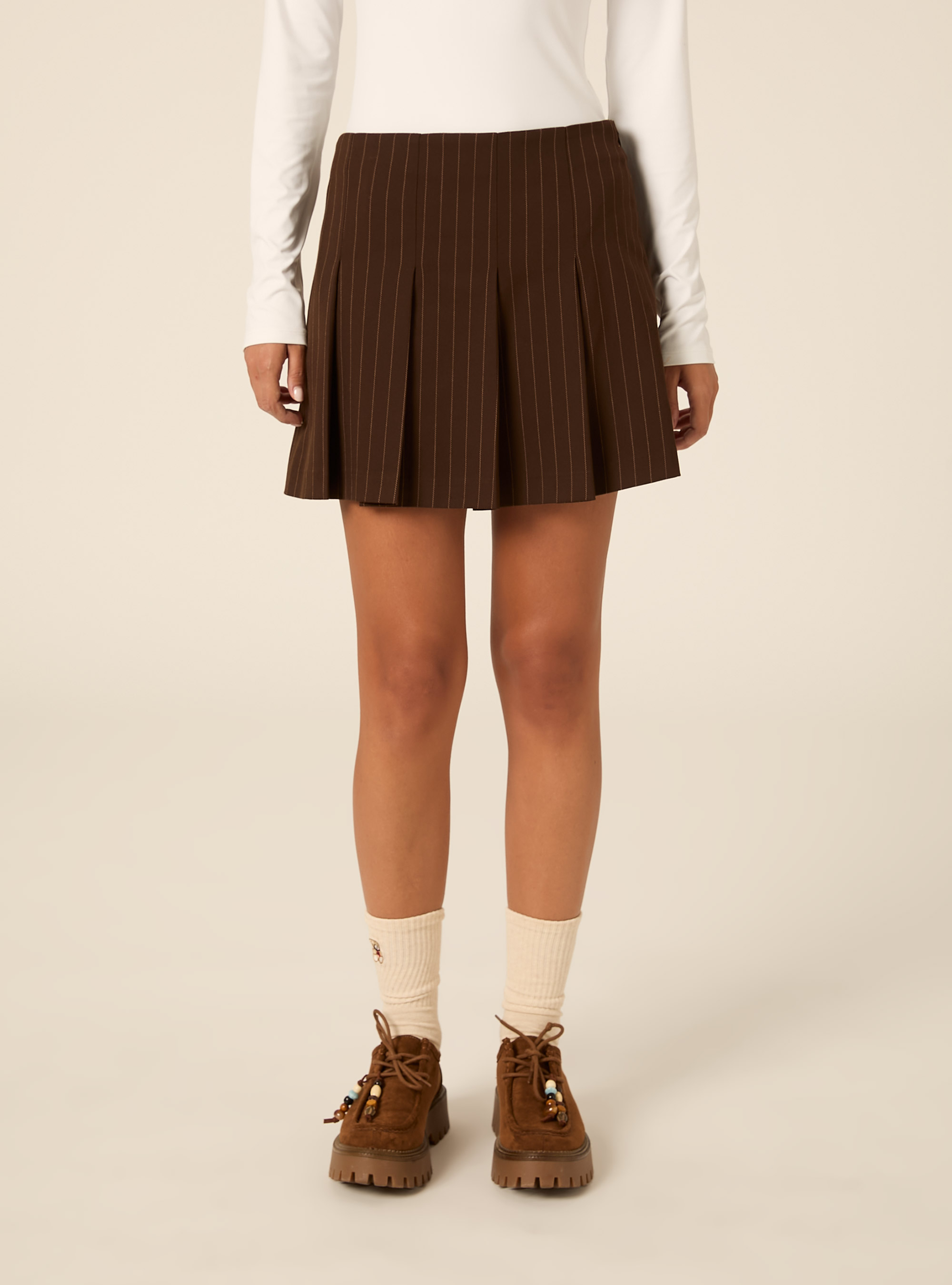 Minigonna a pieghe fantasia, BR1 BROWN DARK