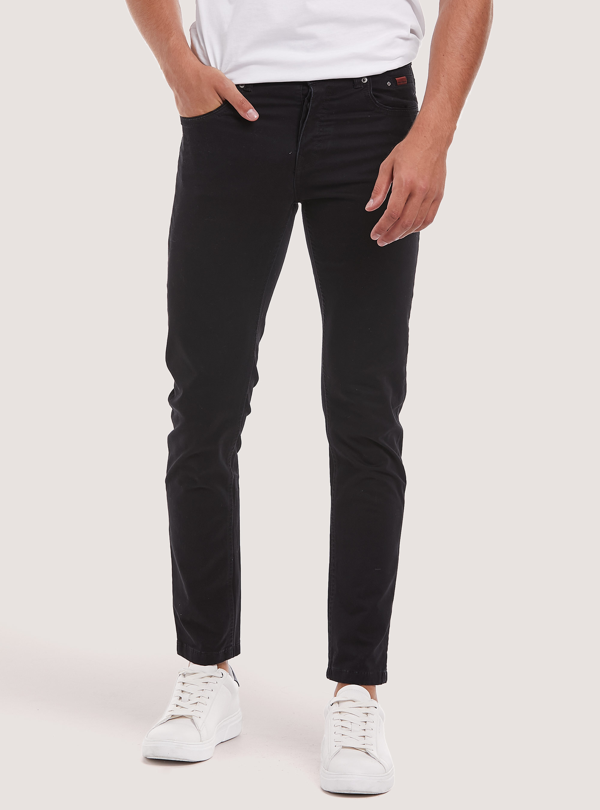 Skinny fit trousers in recycled cotton, BLACK