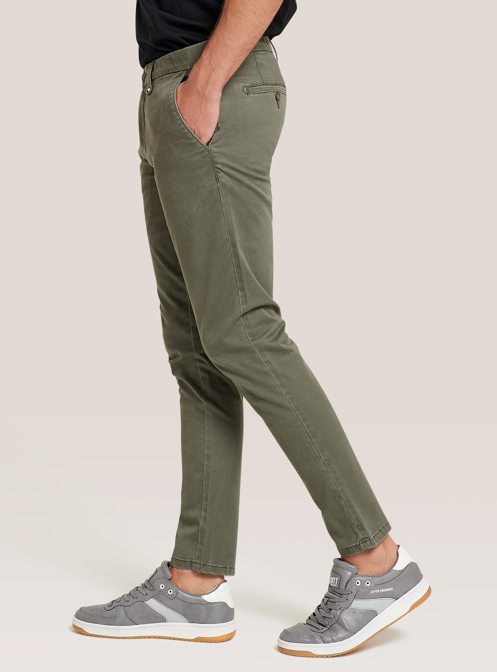 Twill stretch cotton chinos, KAKI