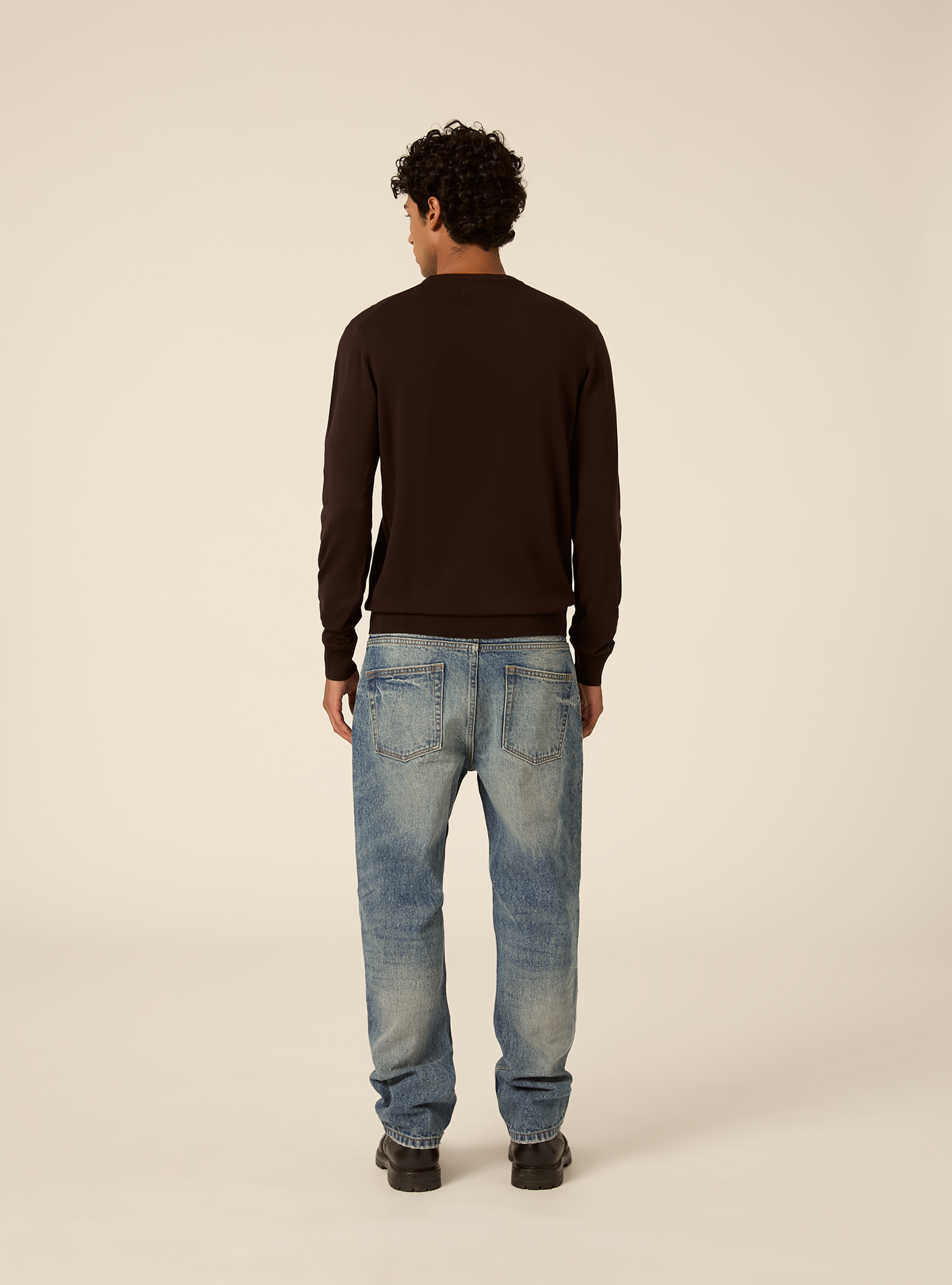 Pullover girocollo in viscosa, MARRONE SCURO