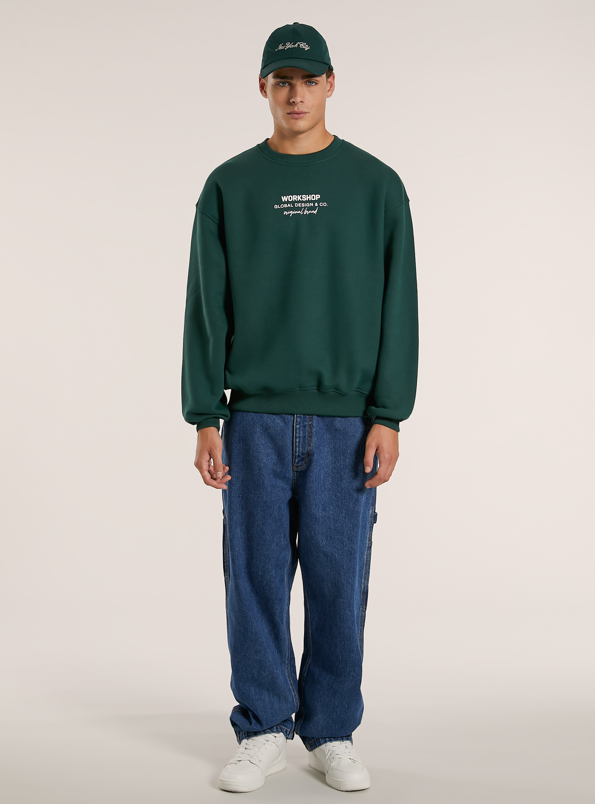 Sudadera boxy fit con estampado Workshop, GN1 GREEN DARK