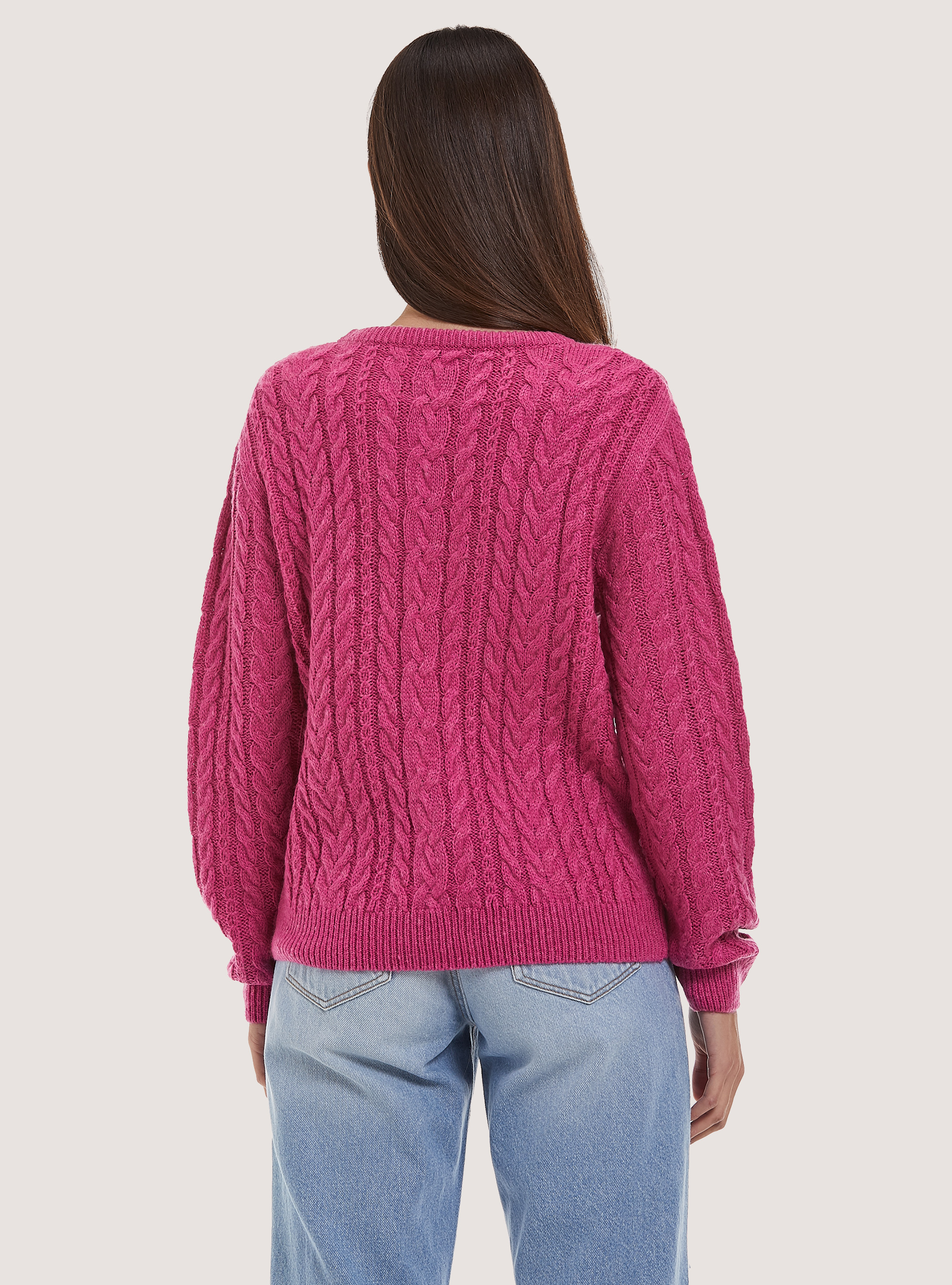 Pullover con trecce, MFX3 FUXIA MEL LIGHT