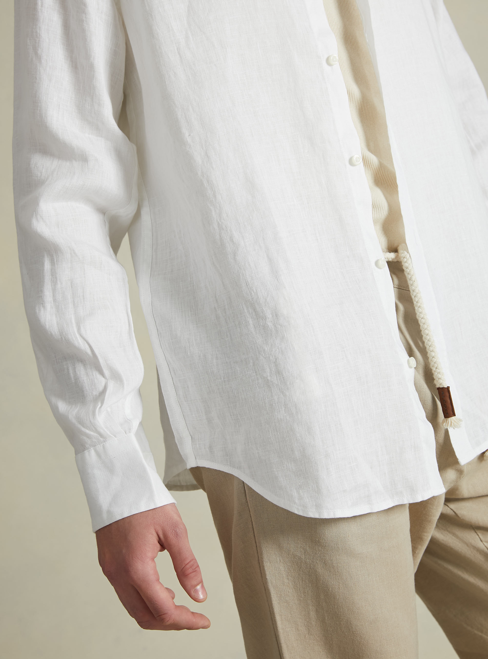 Camicia in puro lino a maniche lunghe, WH3 WHITE