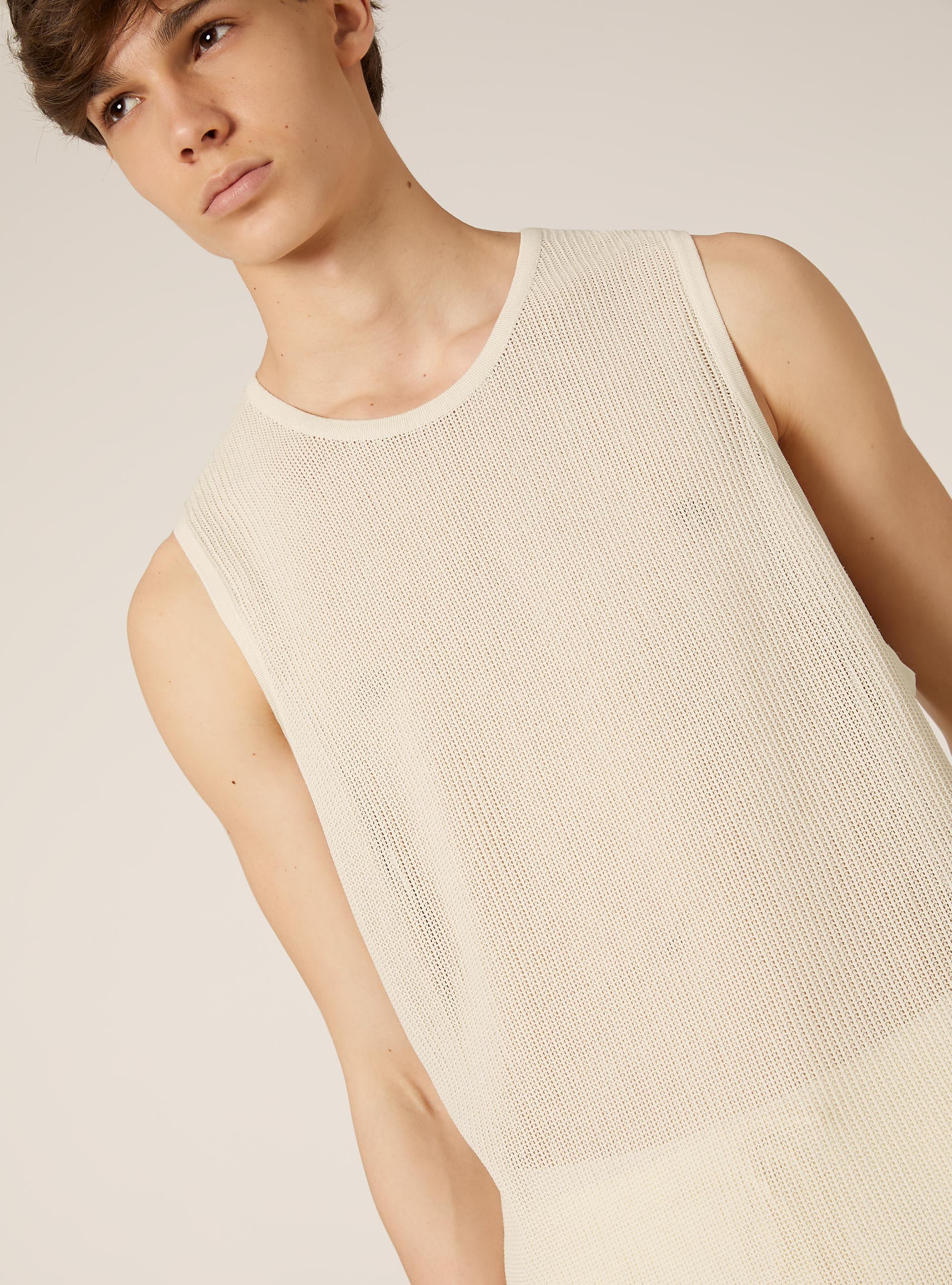 Canotta in maglia traforata, CR3 CREAM LIGHT