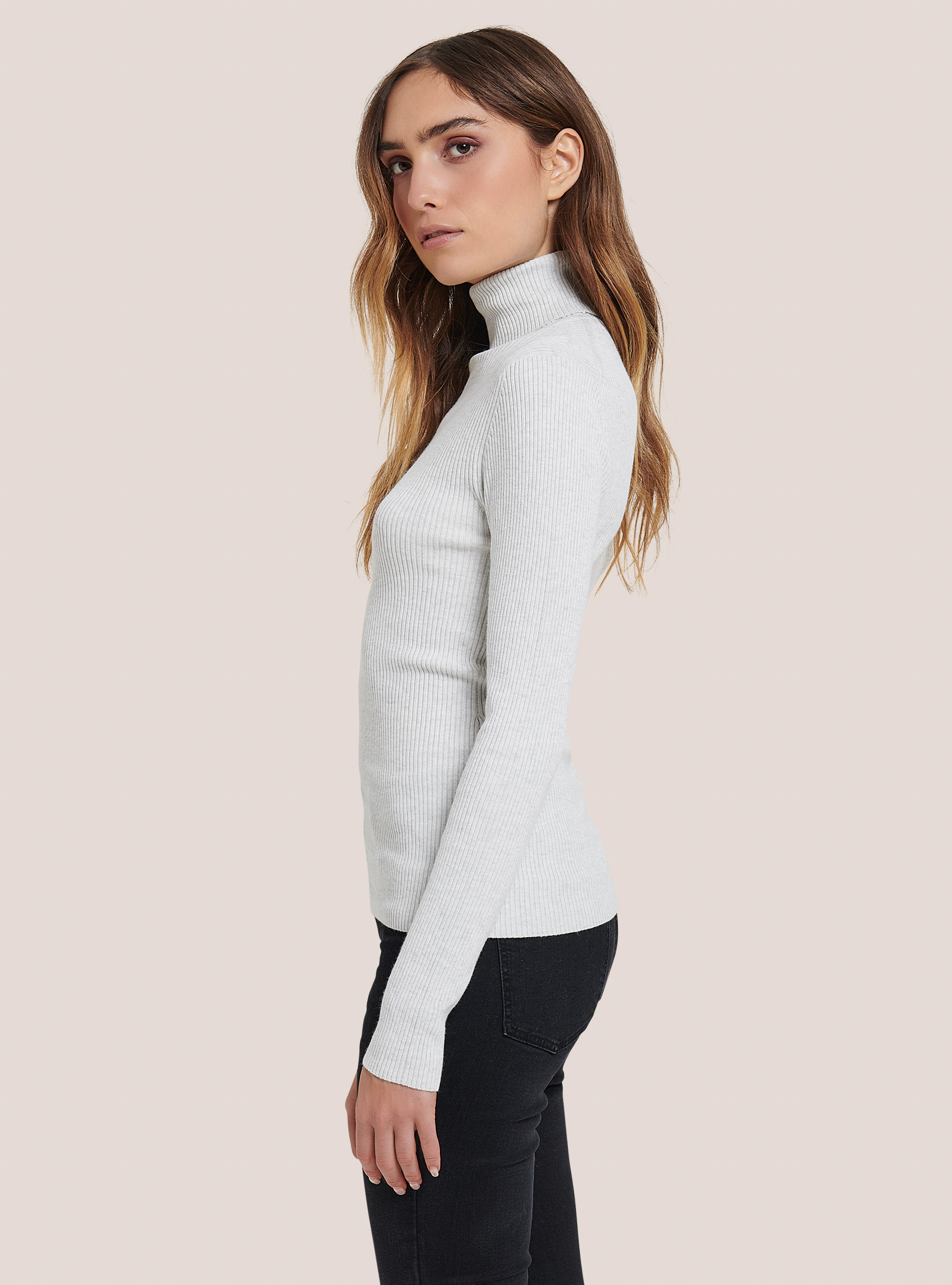 Ribbed turtleneck pullover, WHITE MELANGE