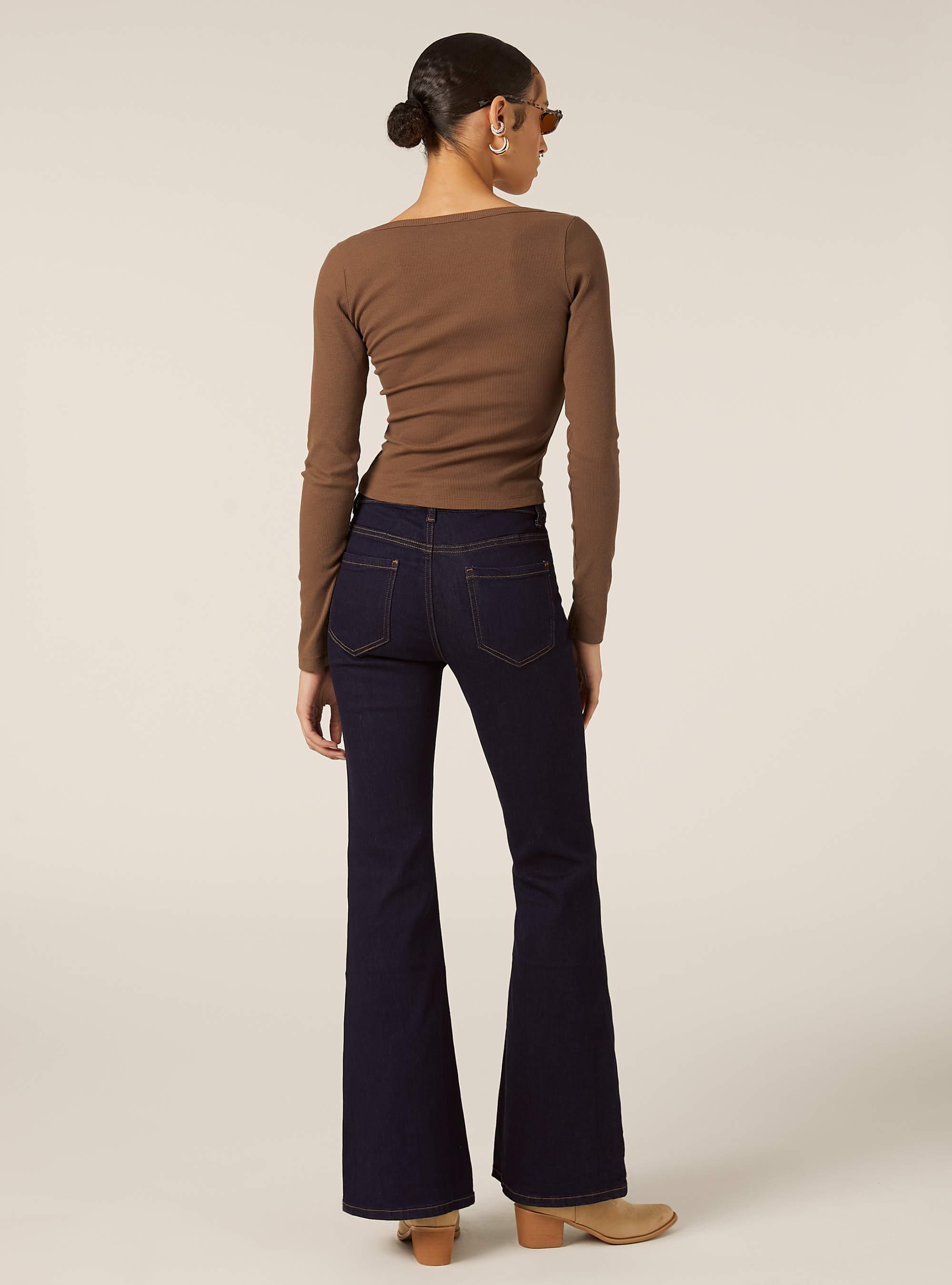 Long-sleeved V-neck T-shirt, BR2 BROWN MEDIUM