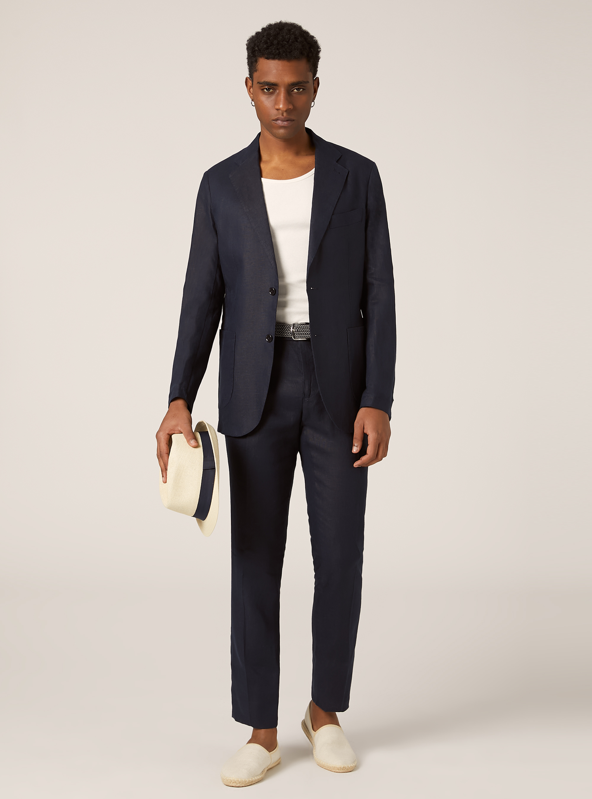 Single-breasted pure linen jacket, NA1 NAVY DARK