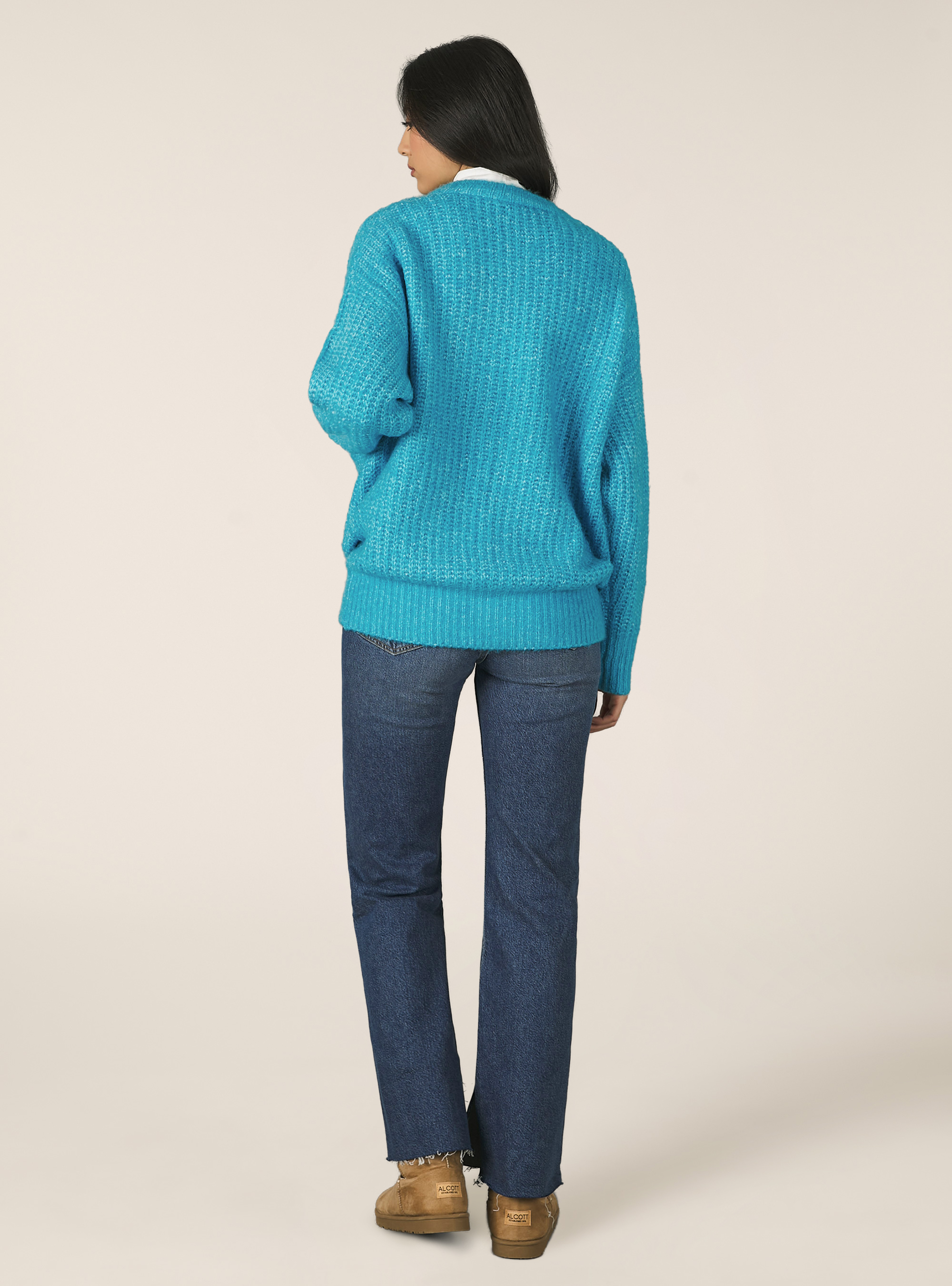 Ribbed cardigan pullover, MAZ2 AZURE MEL MEDIUM