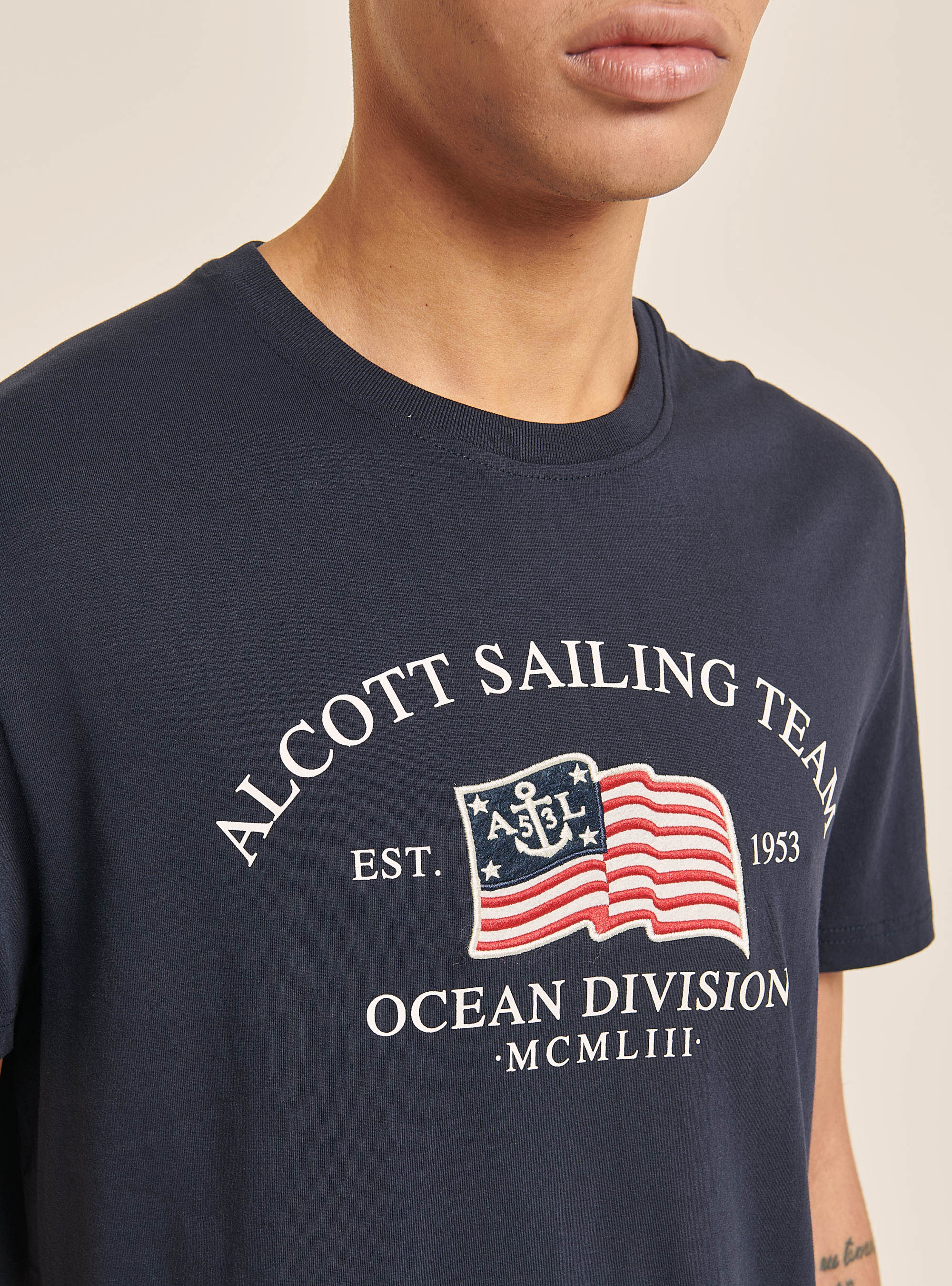 Cotton T-shirt with print, AZUL