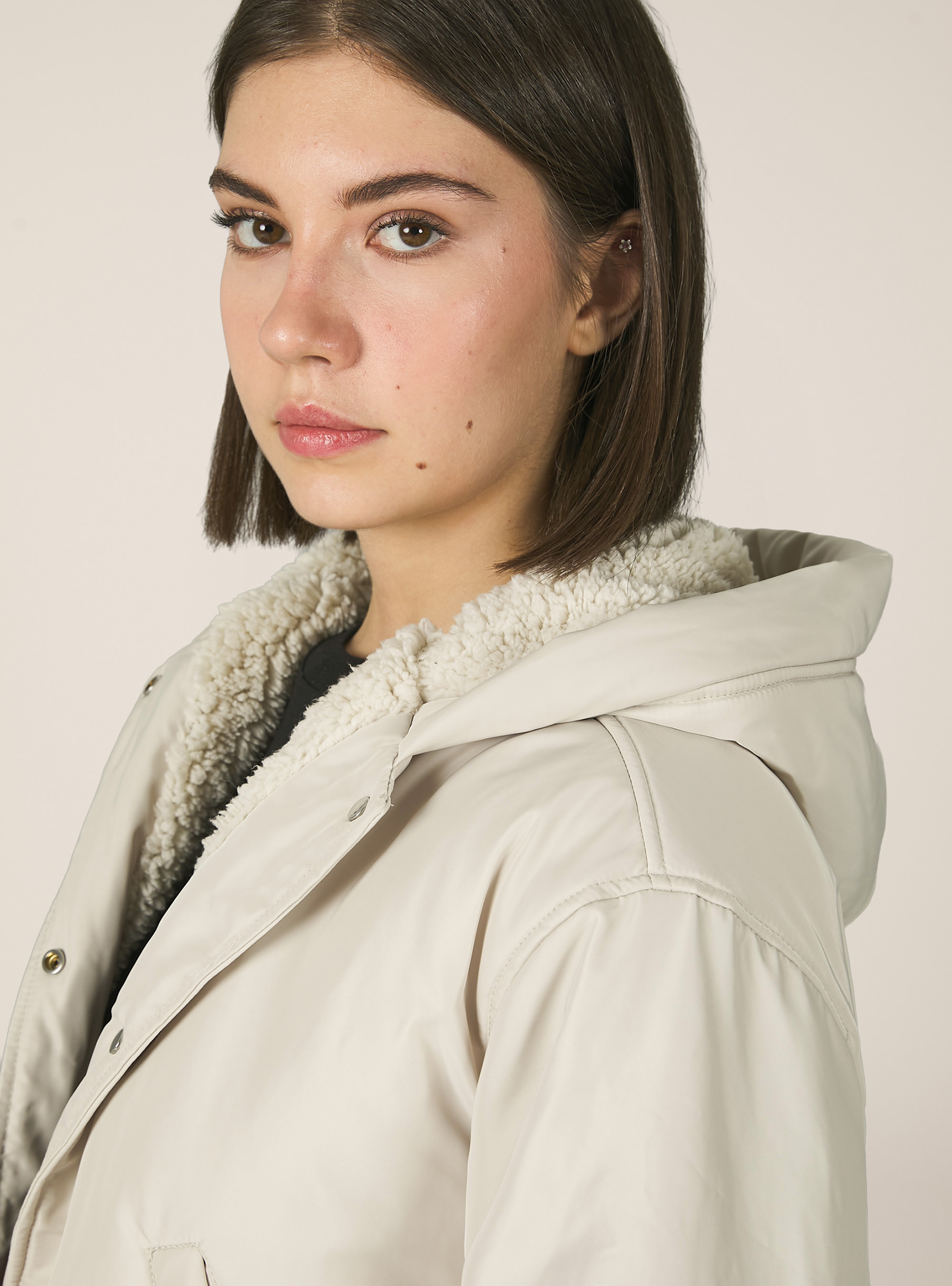 Cropped jacket with teddy lining, BG3 BEIGE LIGHT