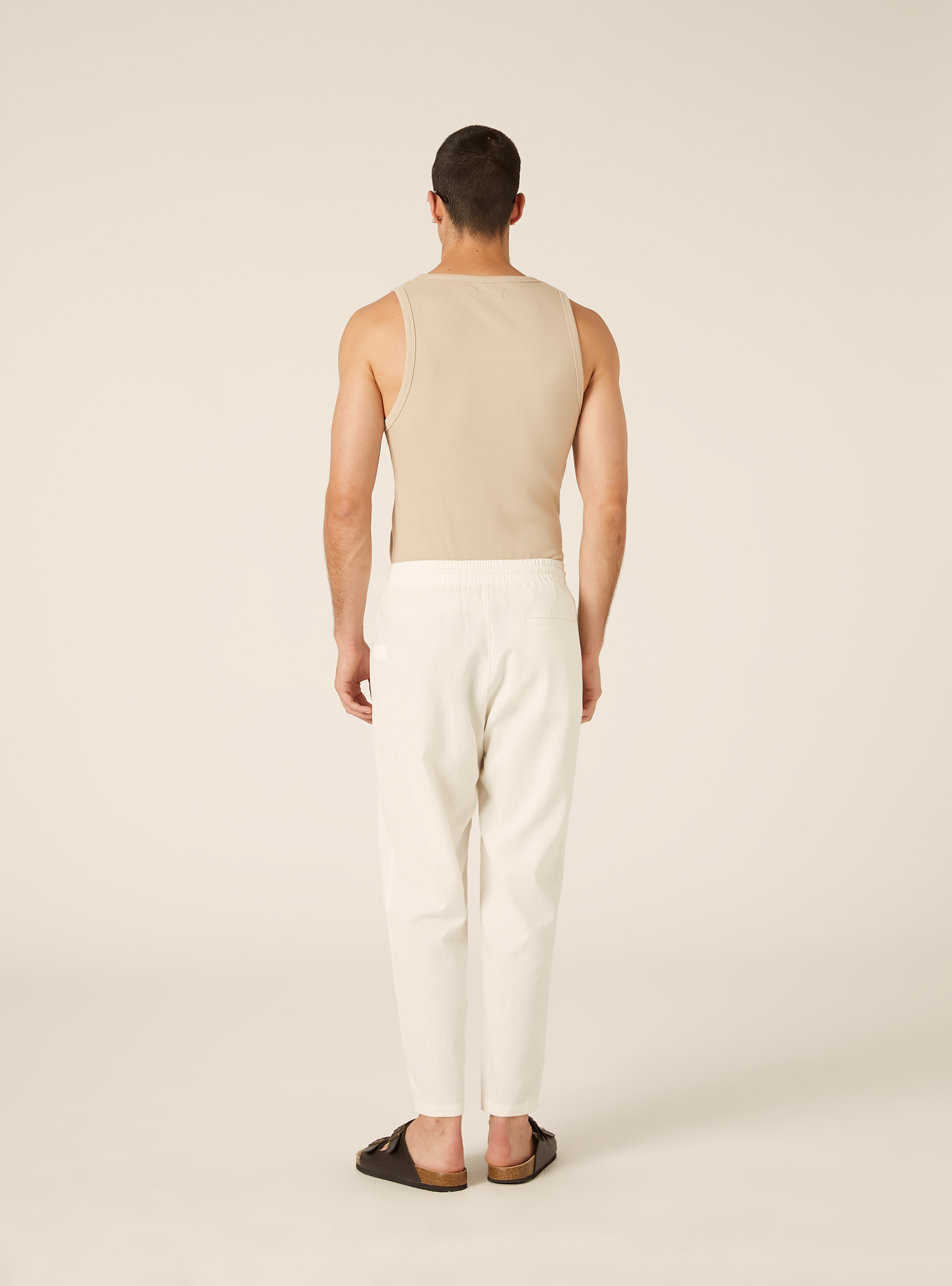 Pantalaccio in misto lino  con coulisse in vita, WH2 WHITE