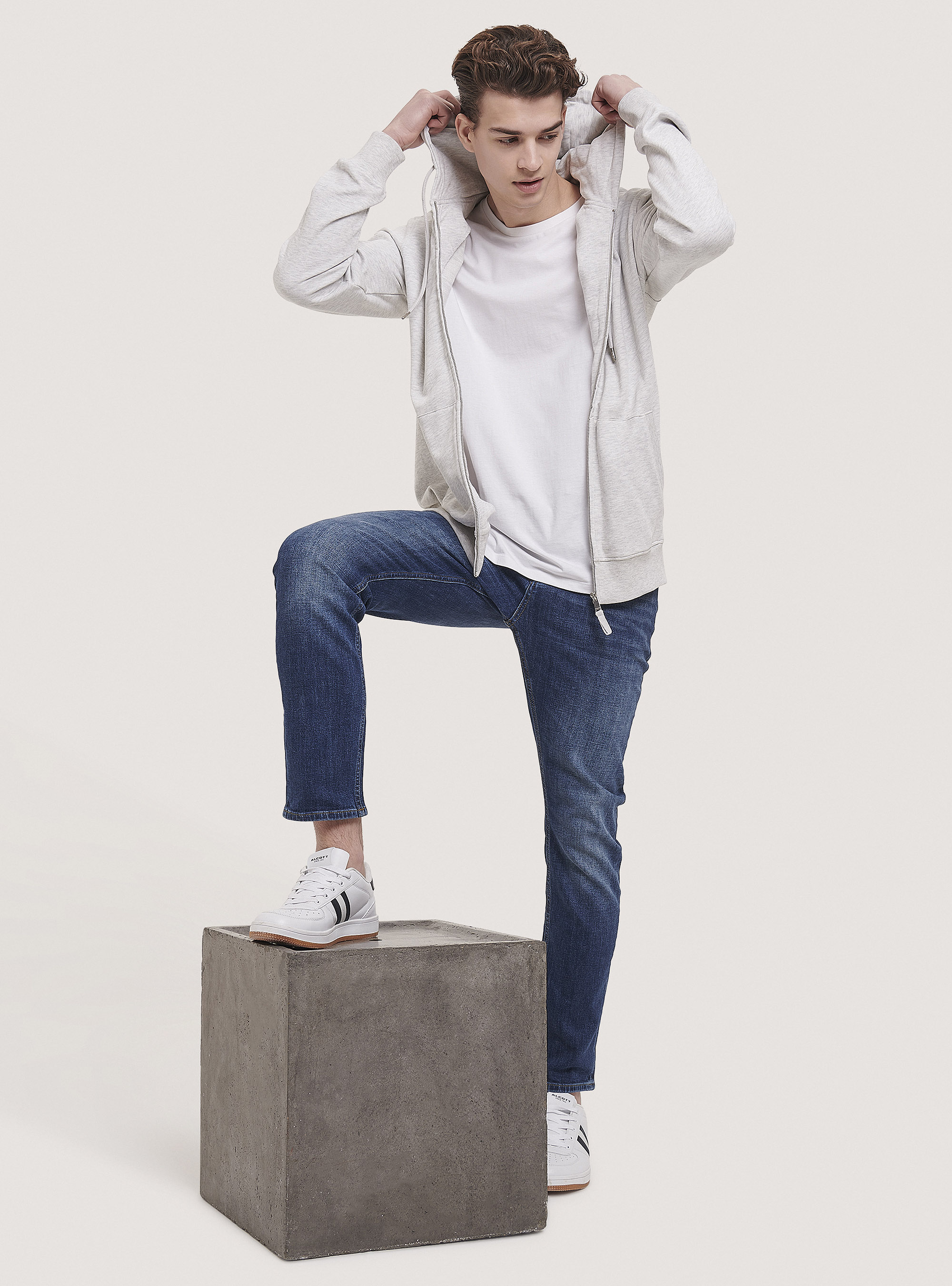 Basic Hoody mit Baumwoll-Kapuze, C148 ICE MELANGE