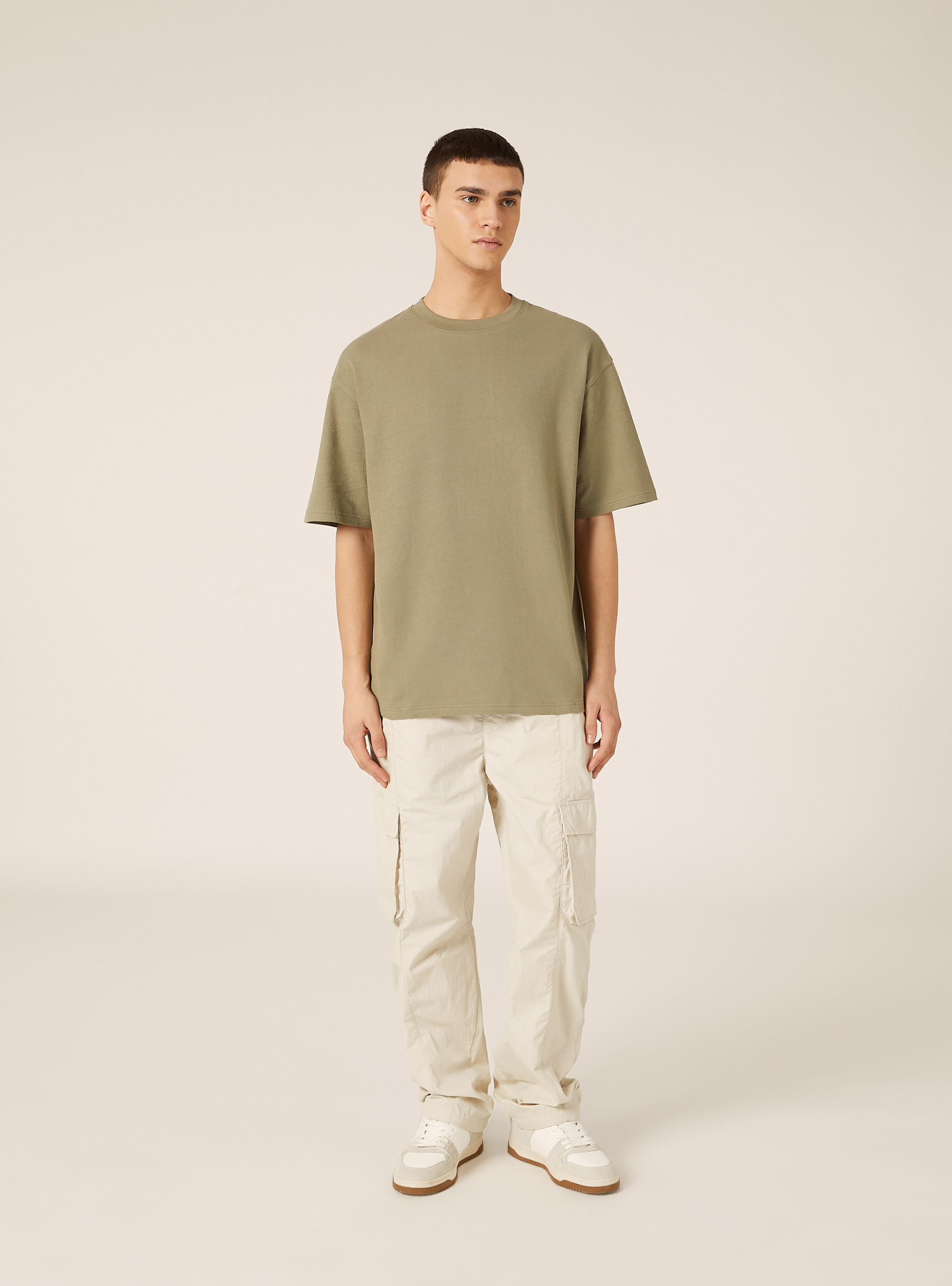 T-shirt in jersey texture fit boxy, KY2 KAKY MEDIUM