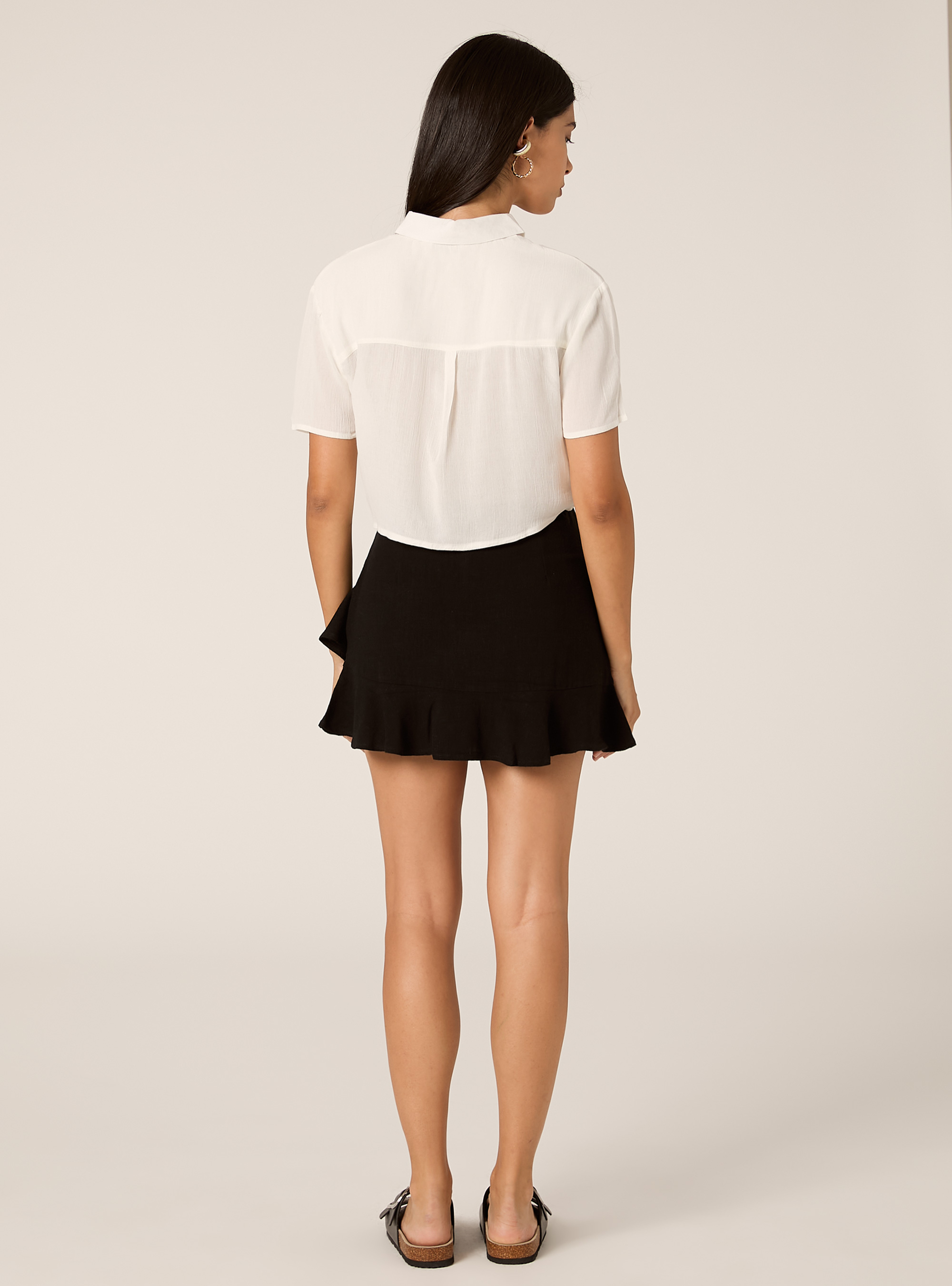 Cropped crepe shirt, WH1 OFF WHITE