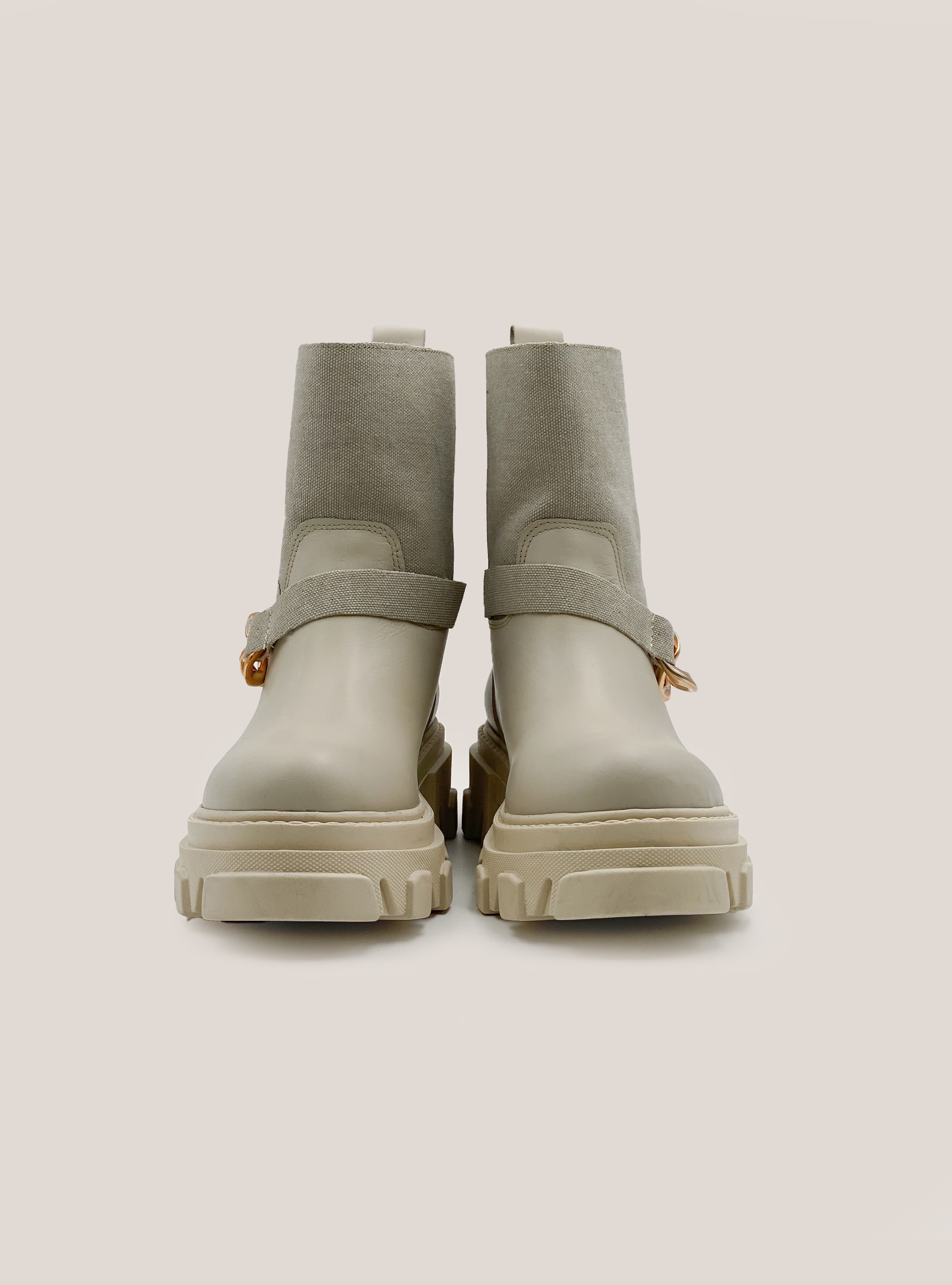 Leather ankle boot with canvas insert, C5604 BEIGE