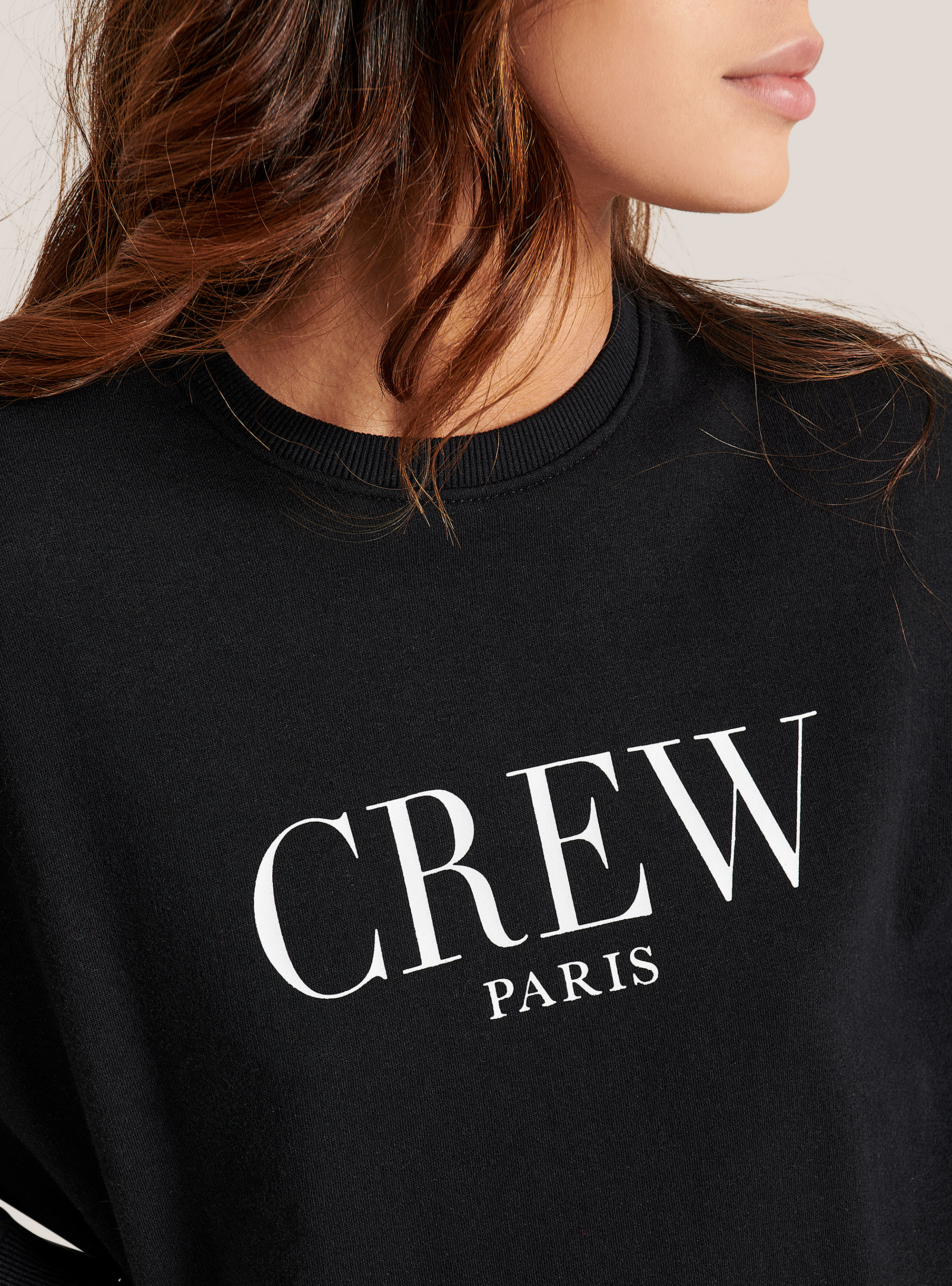 Comfort fit crewneck sweatshirt with print, BLACK