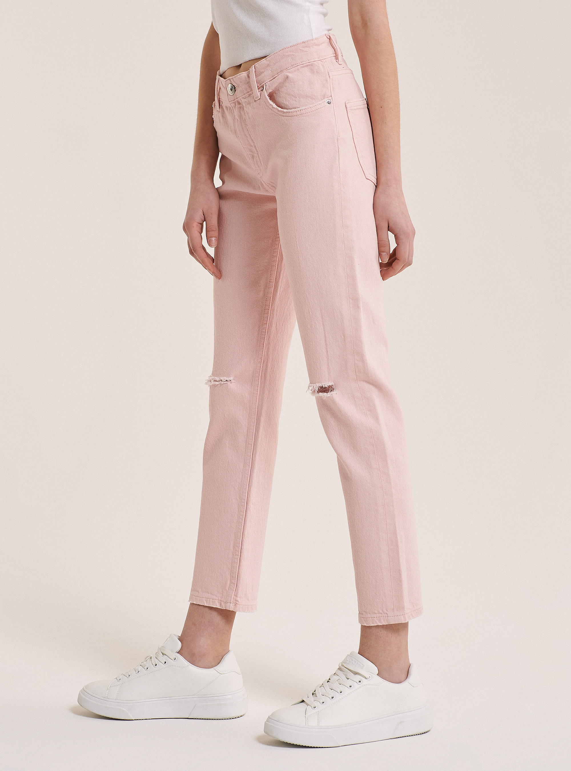 Pantalons twill stretch slim boyfriend, C5503 PINK