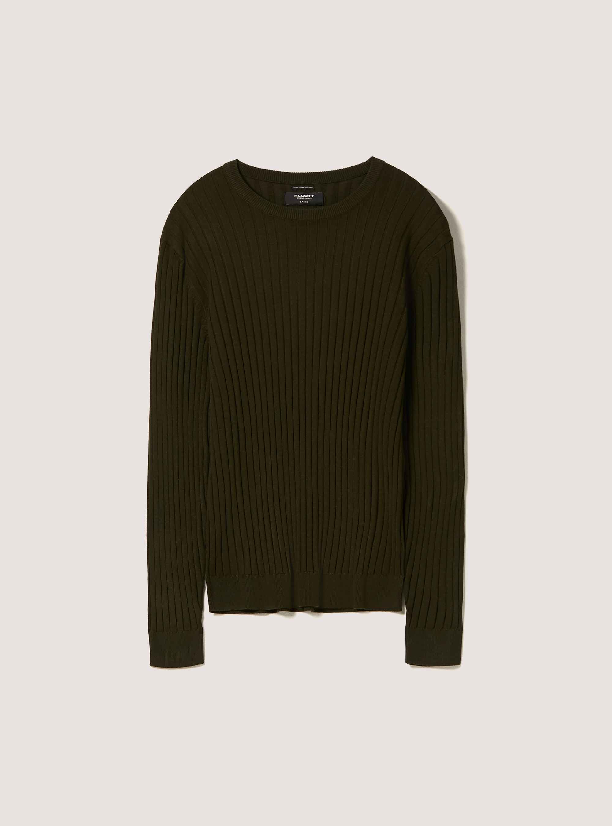 M ショット DULL COLOR CREWNECK KNIT カーキブラウン Solid-coloured ribbed crew-neck pullover