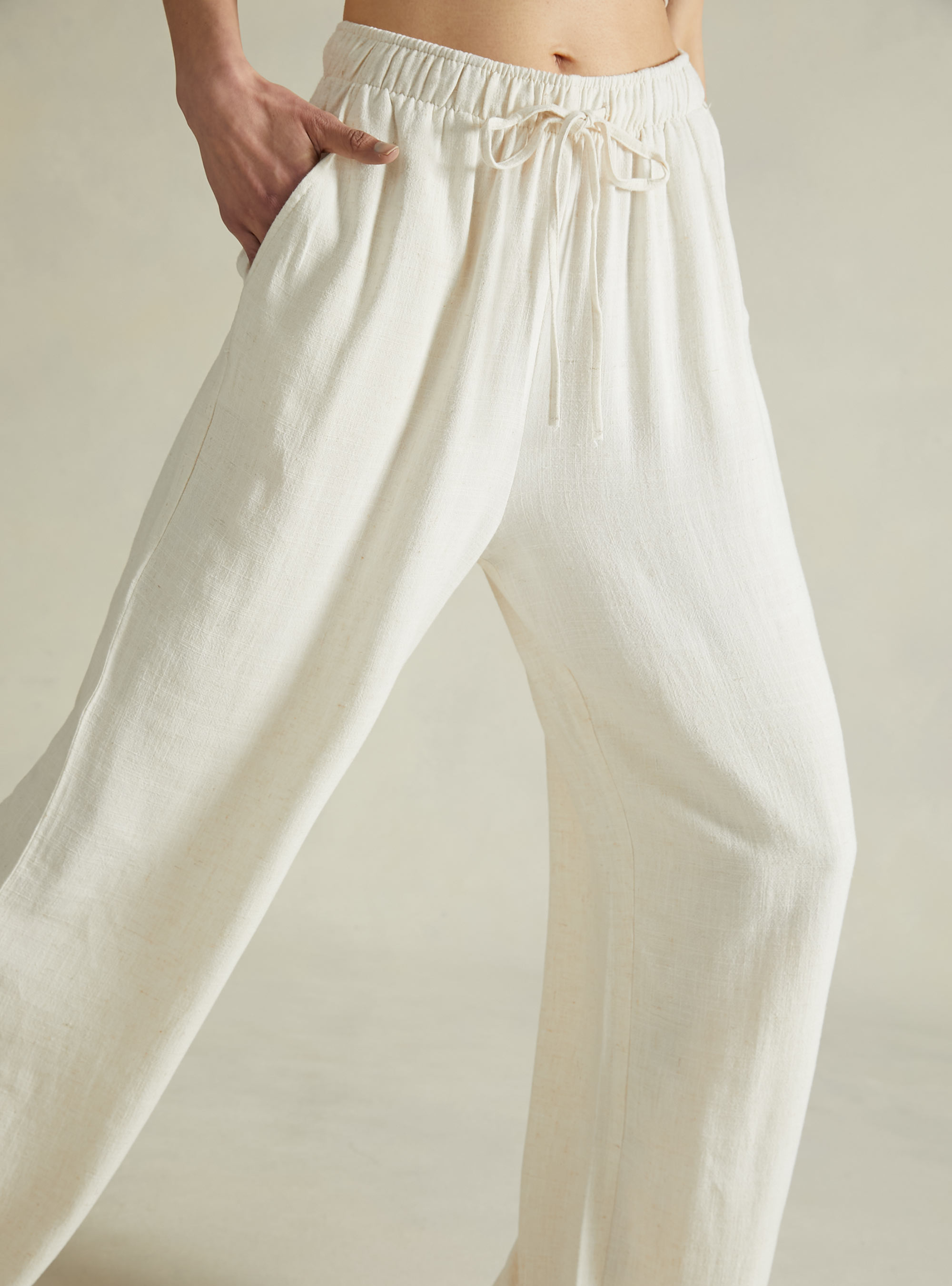 Linen blend palazzo trousers, MBG3 BEIGE MEL LIGHT