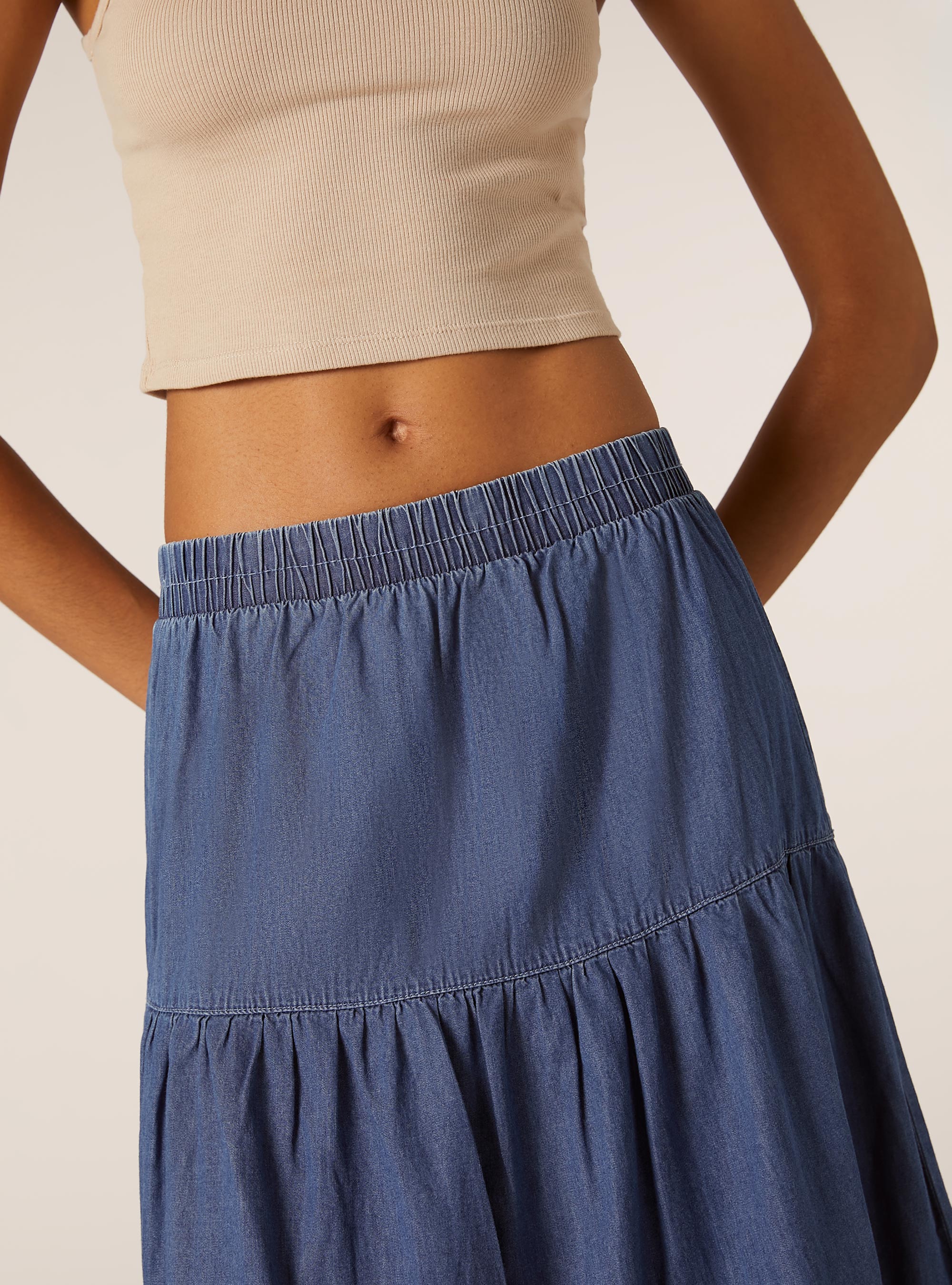 Jupe longue bohème en denim clair, D004 MEDIUM LIGHT BLUE