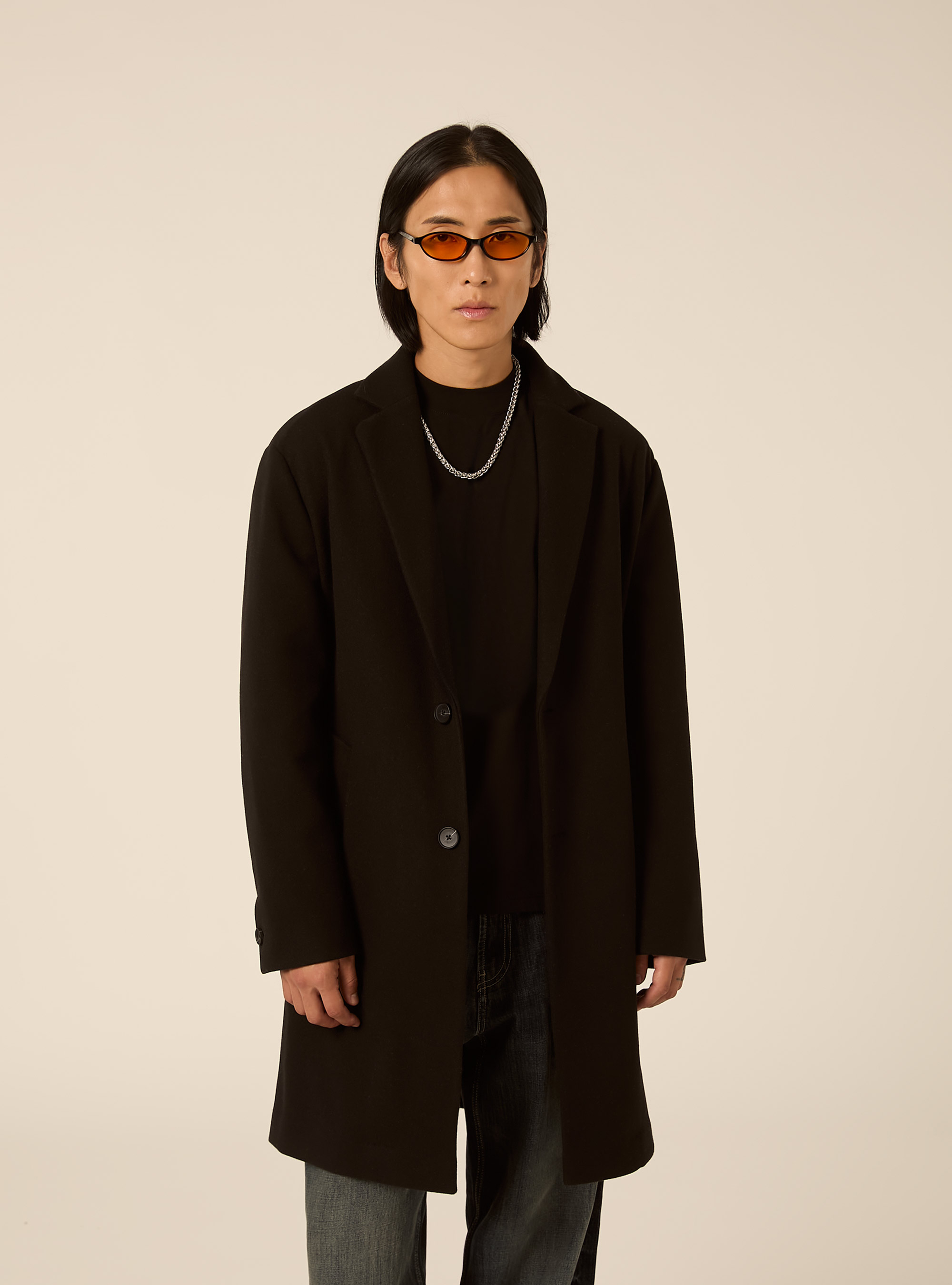 Unlined single breasted coat with lapels, BK1 BLACK