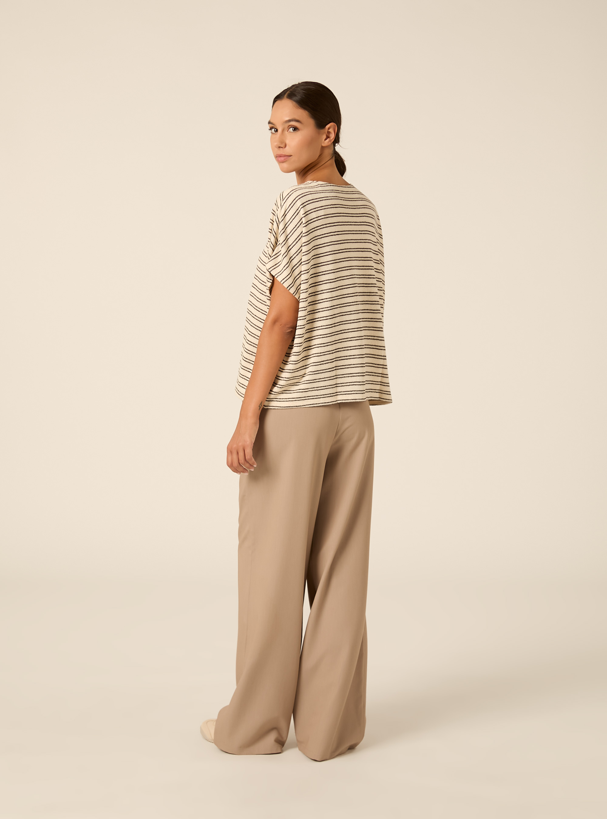 Oversized kurzarm shirt mit crinkle struktur, STRIPES