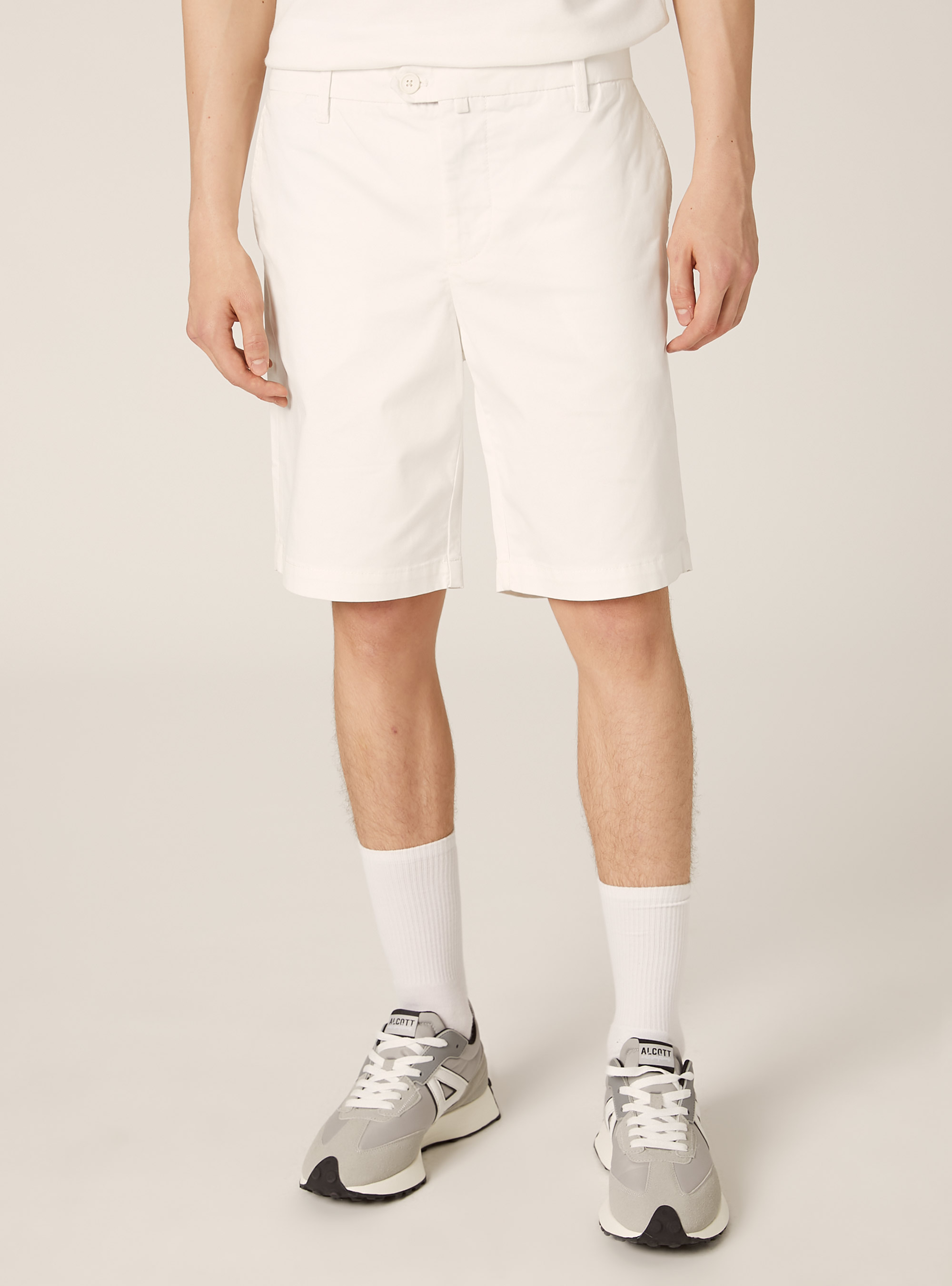 Bermudas de algod&oacute;n de sarga el&aacute;stica, WH1 OFF WHITE