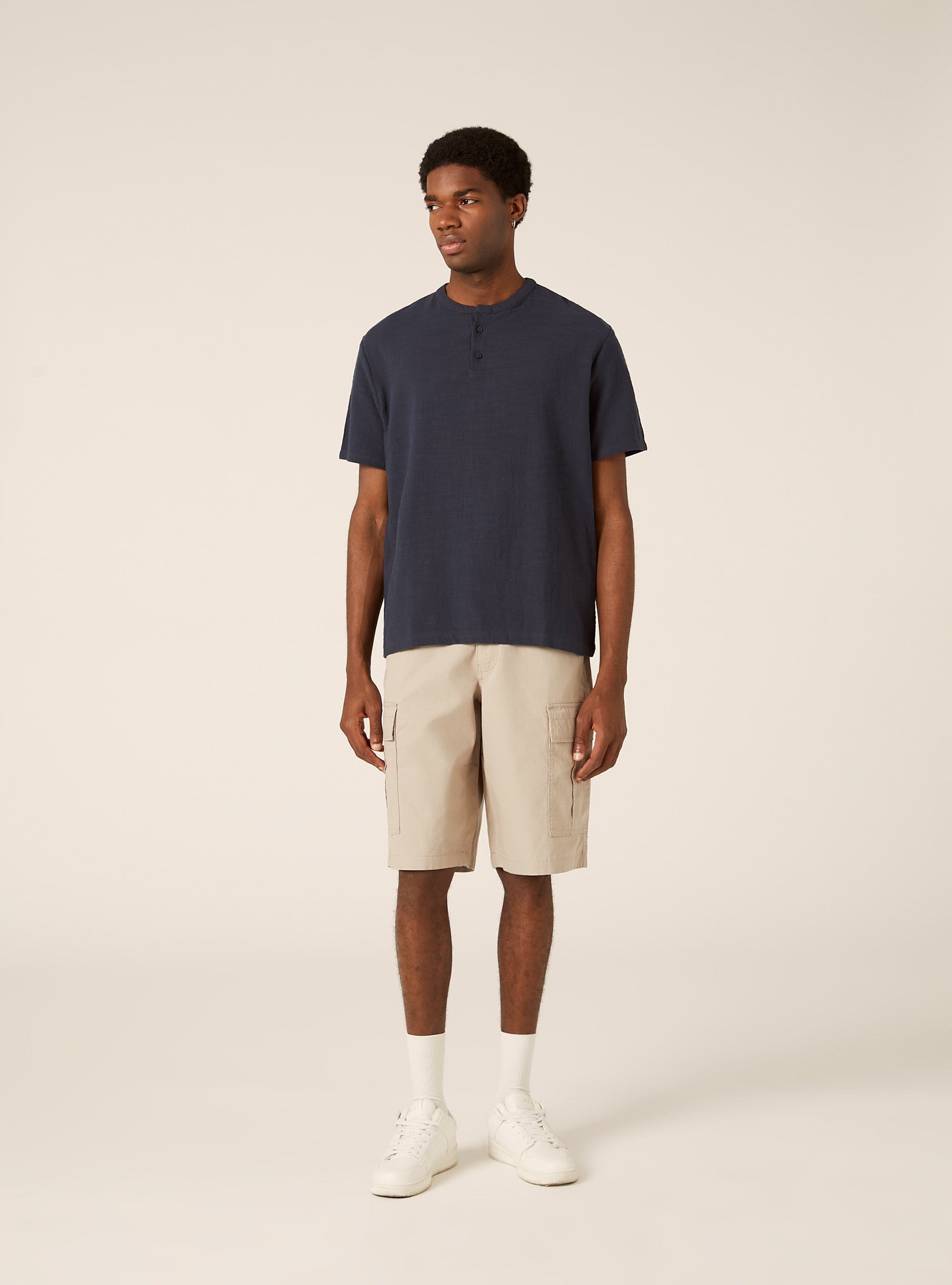 Camicia in cotone mezza placchetta, NA2 NAVY MEDIUM