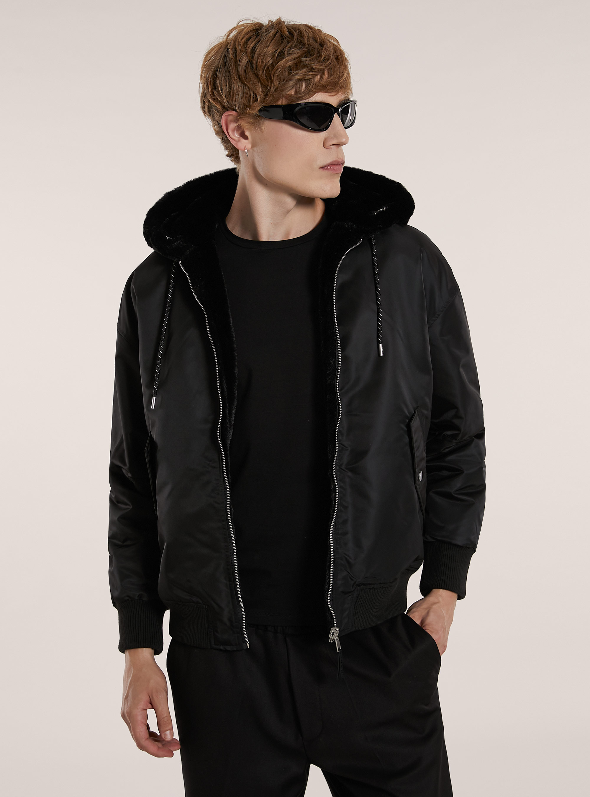 Giubbotto double face con cappuccio, BK1 BLACK